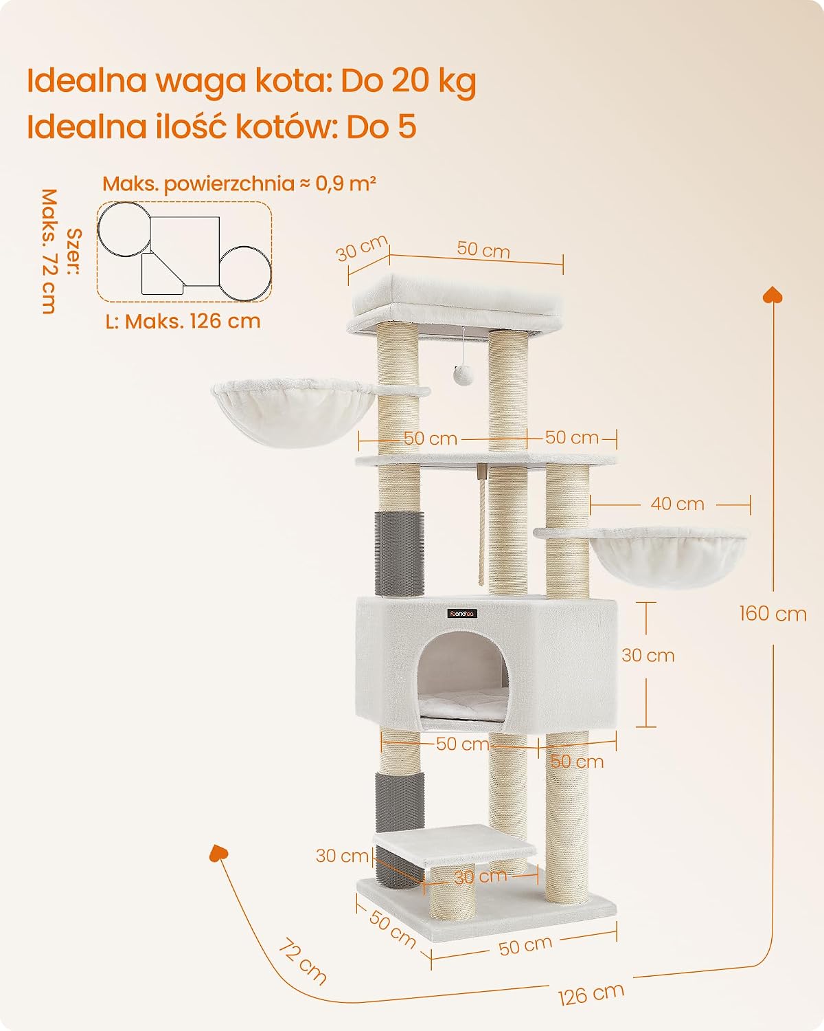 Detalle de FEANDREA CLAWFY Collection PCT003W02 – drapak dla kota 160 cm z 9 słupkami