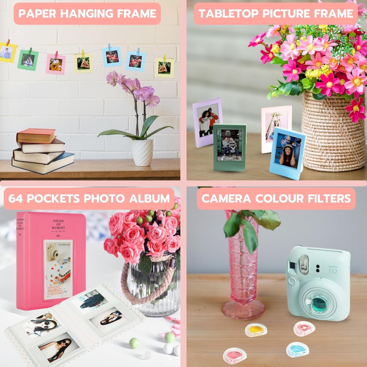 Detalle de Clikoze Instant Camera Accessories Bundle for Instax Mini 12 (Blossom Pink)
