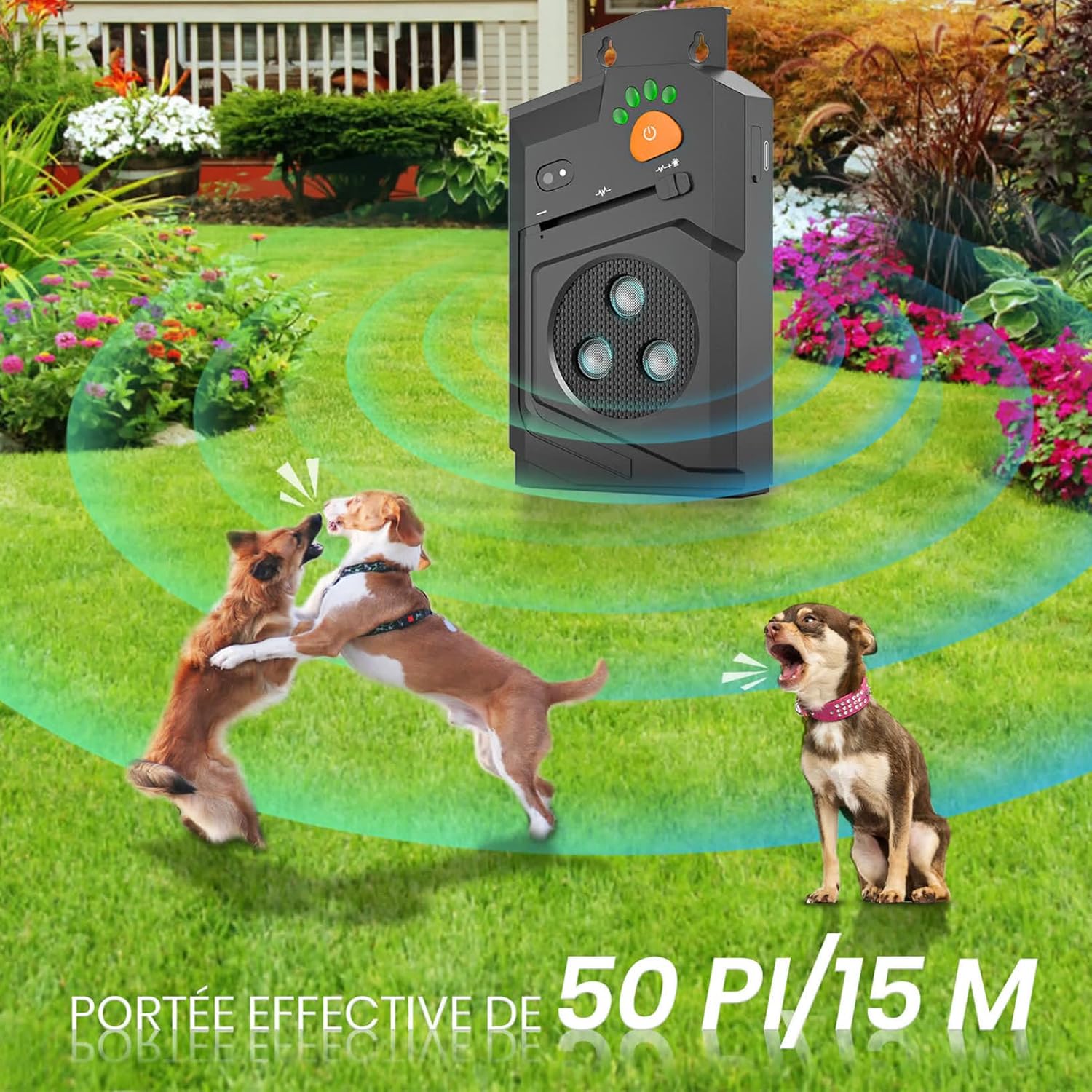 Detalle de Honey Paws Anti Aboiement Chien Ultrason Puissant – 3 Modes, IP56, Portée 15 m