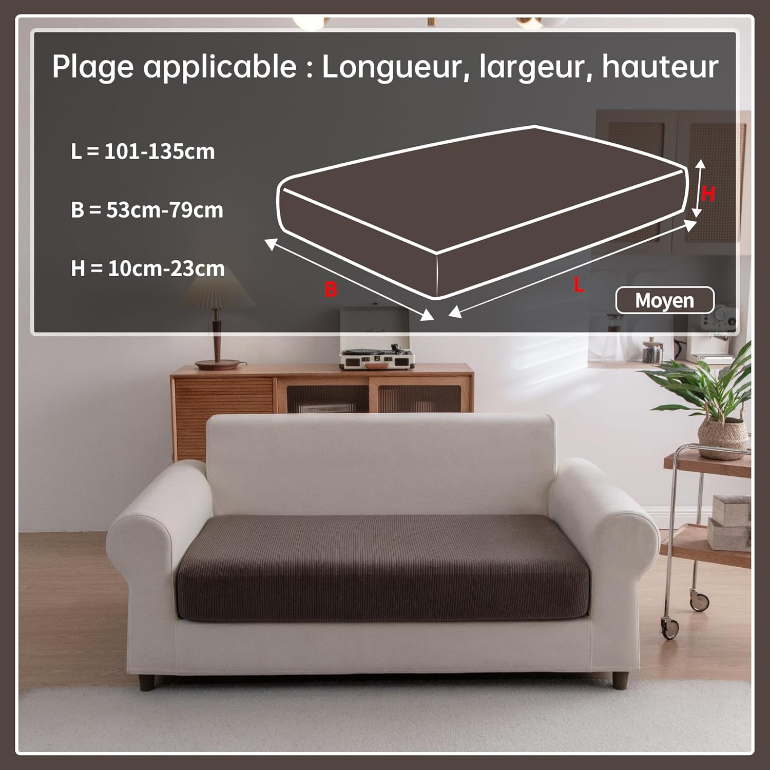 Detalle de Housse de Coussin de Canapé Extensible OHSIO – Marron, taille M