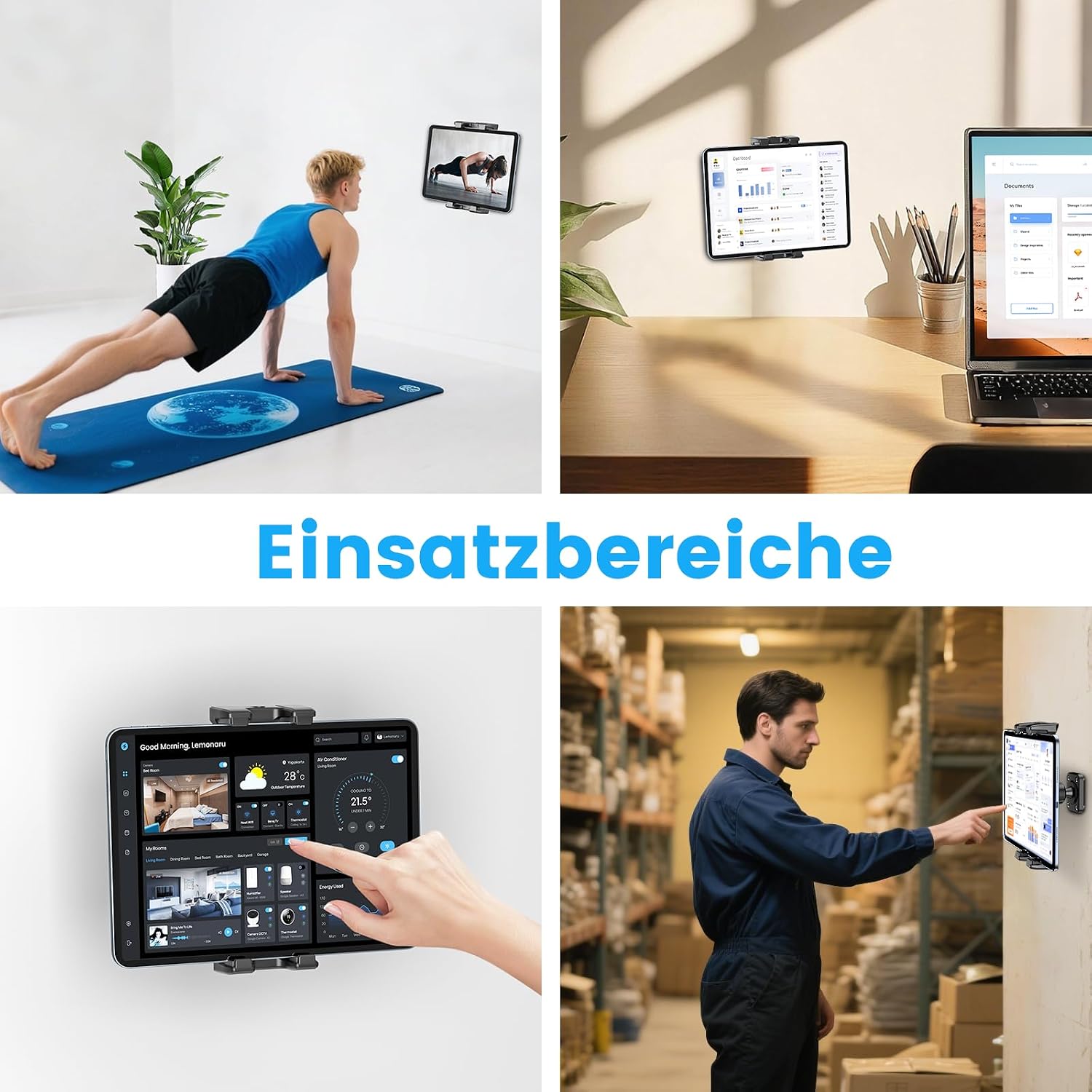 Thumbnail 3 de OHLPRO Tablet-Wandhalterung mit 360° Drehung und erweiterbarem Clip (für 4,7–13" Geräte)