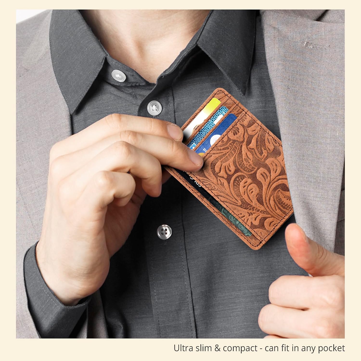 Detalle 2 de Slim RFID leather wallet, Cognac