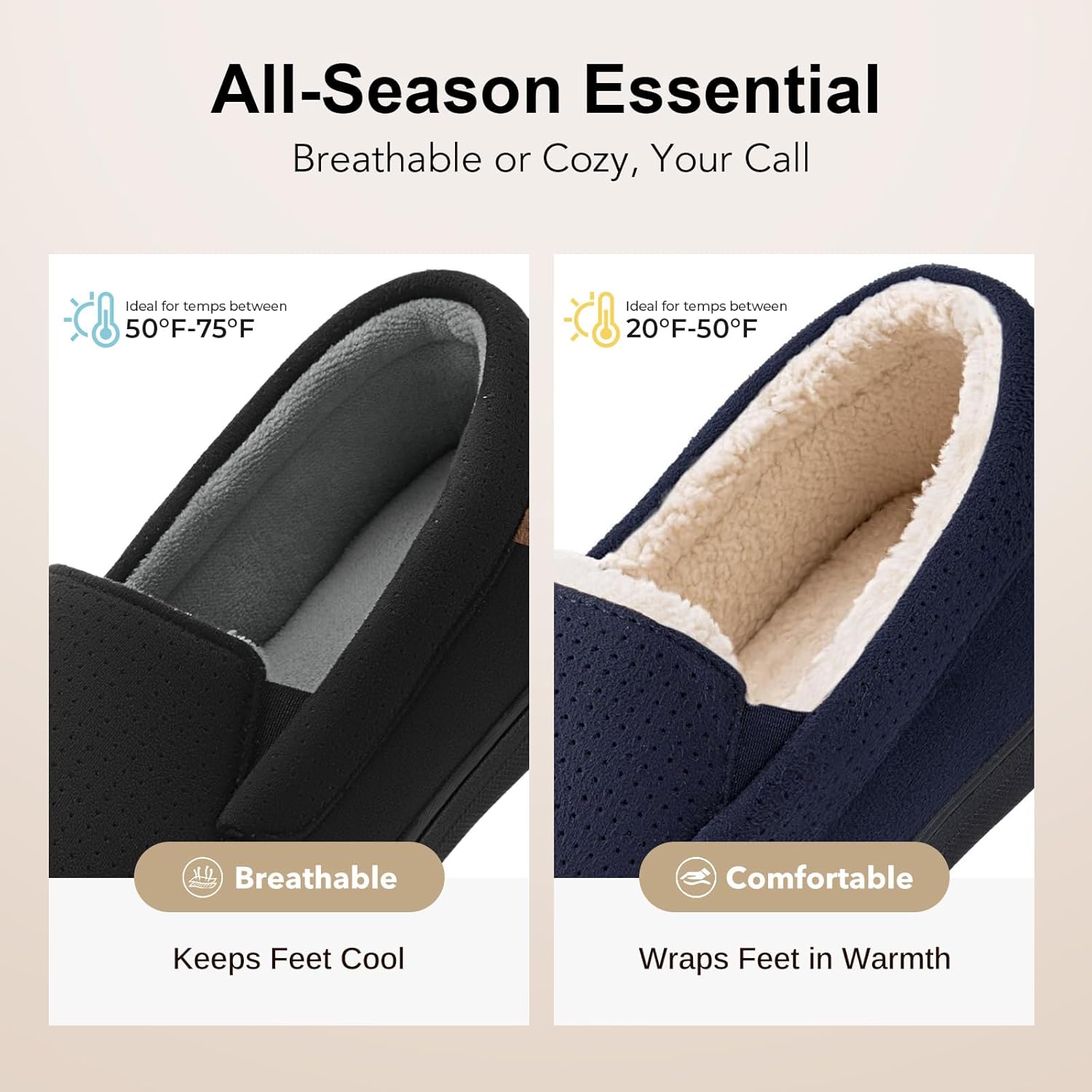 Thumbnail 2 de VeraCosy Men's Comfy Suede Memory Foam Moccasin Slippers with Warm Sherpa Lining