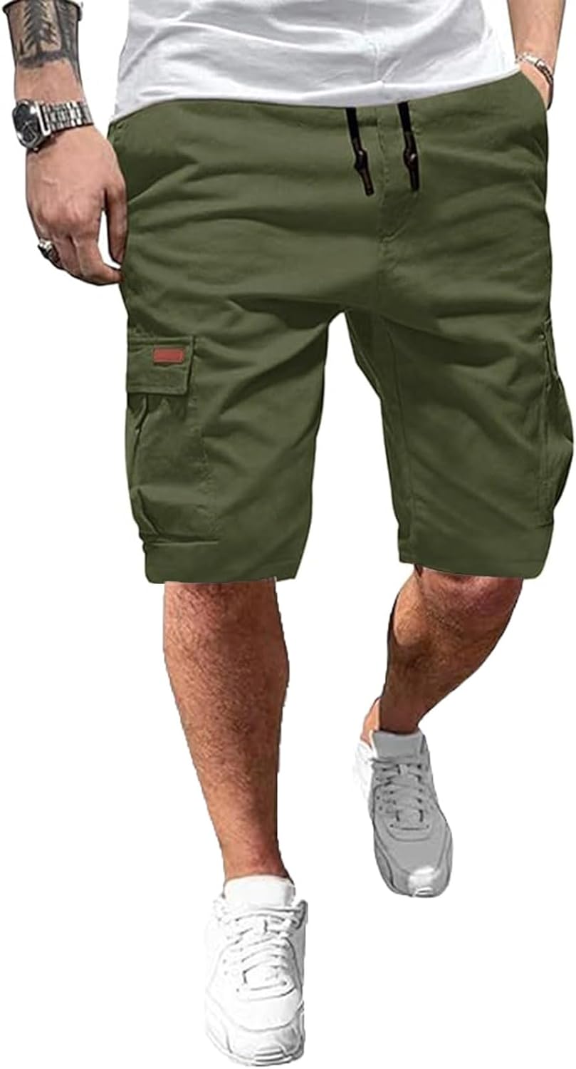 Detalle de Ougelebo Kurze Hosen Herren Cargo Shorts mit elastischer Taille und Tunnelzug