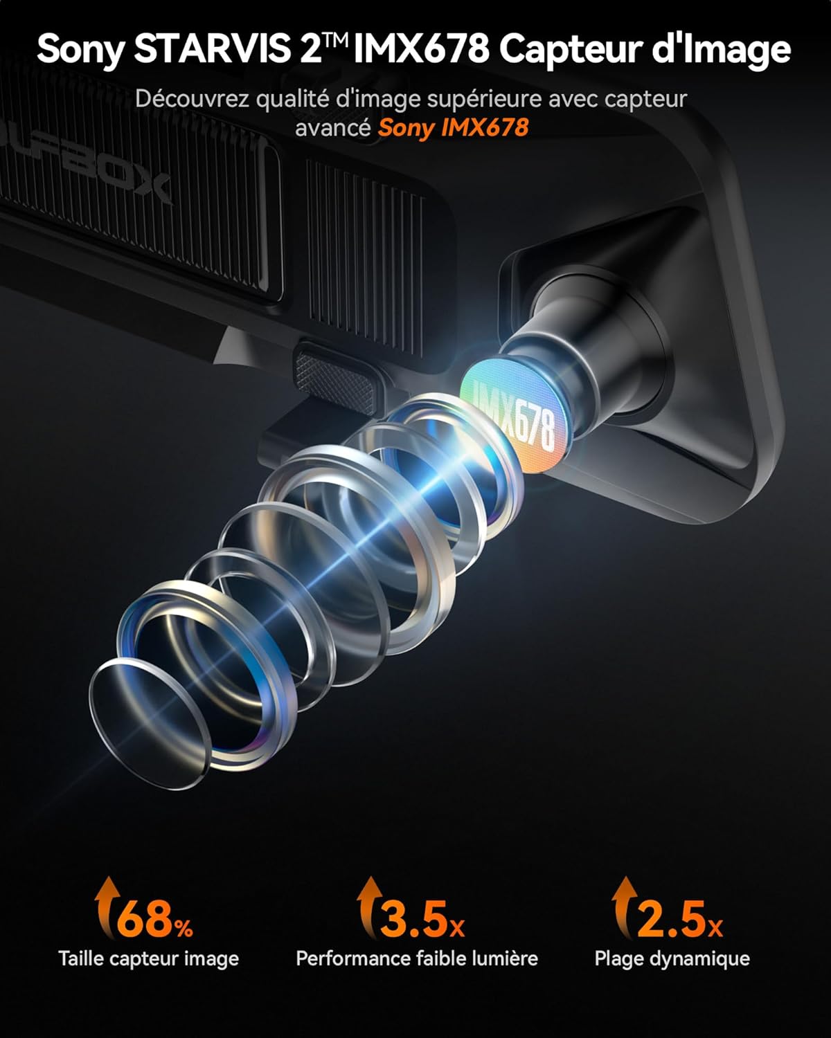 Thumbnail 2 de WOLFBOX G900 Pro dashcam rétroviseur 4K (12 pouces) avec STARVIS 2 IMX678, 5,8 GHz WiFi et GPS