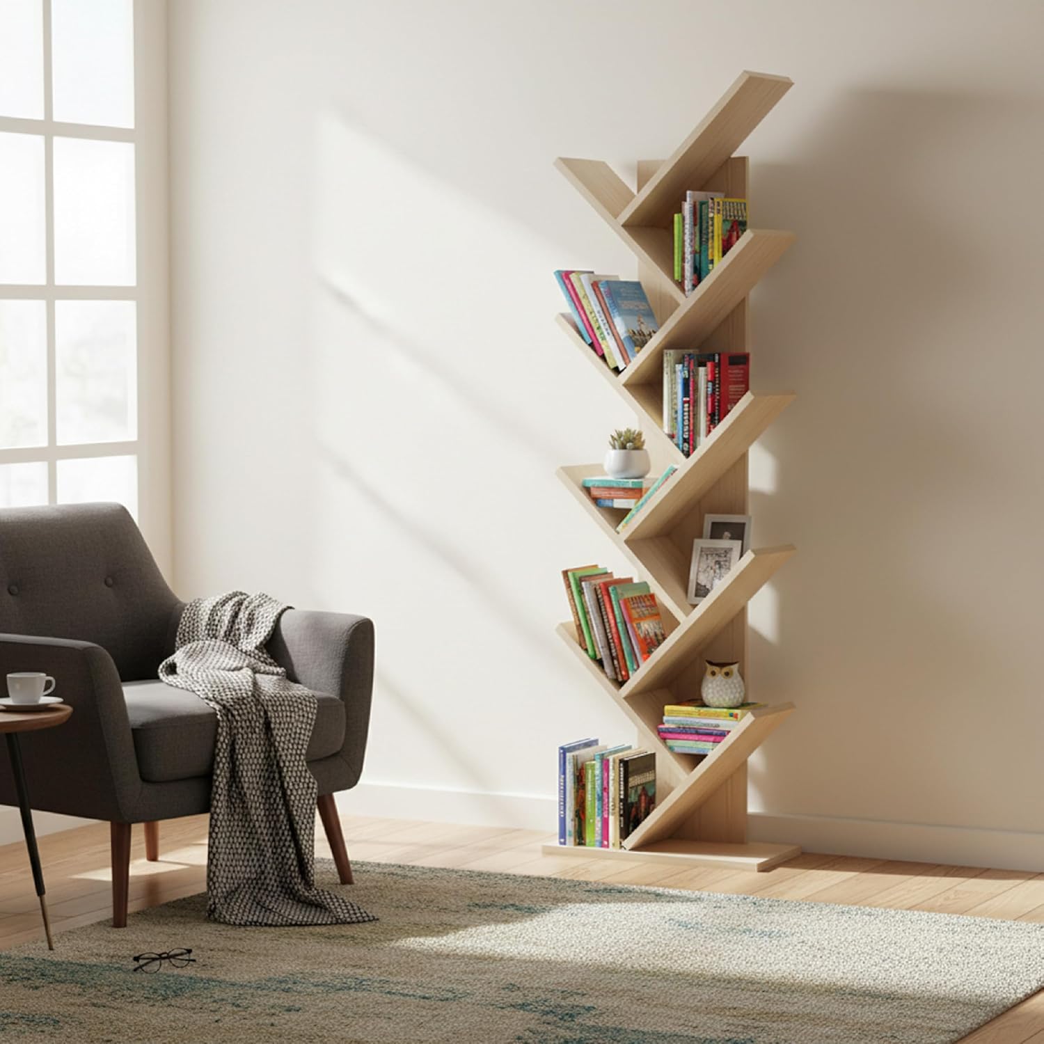 Detalle de Baroni Home Libreria ad Albero Salvaspazio a 8 Ripiani, 20x40x127 cm – Porta libri verticale per soggiorno, studio e cameretta