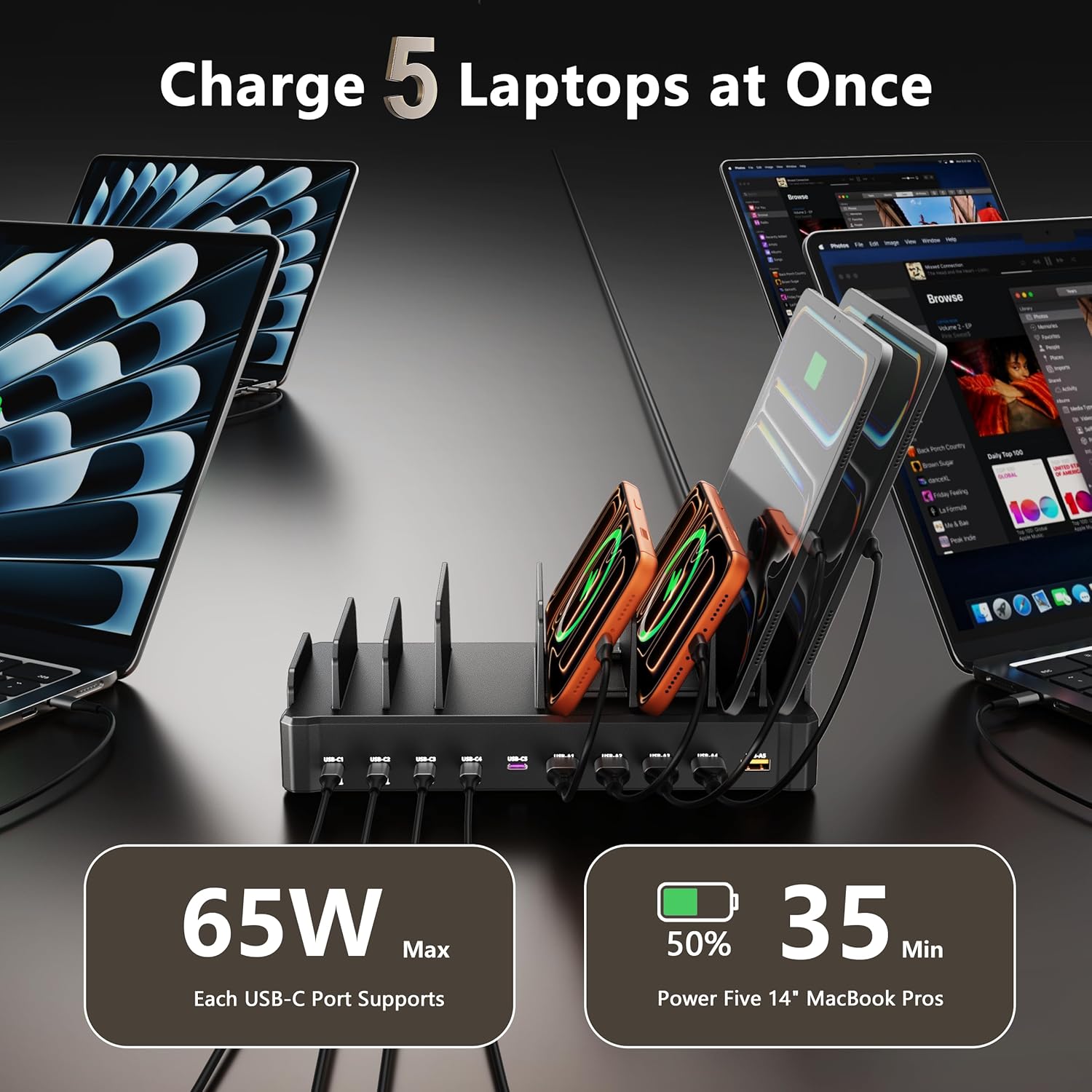 Thumbnail 5 de Monster 320W 10-Port GaN Charging Station with Dual 65W PD Ports
