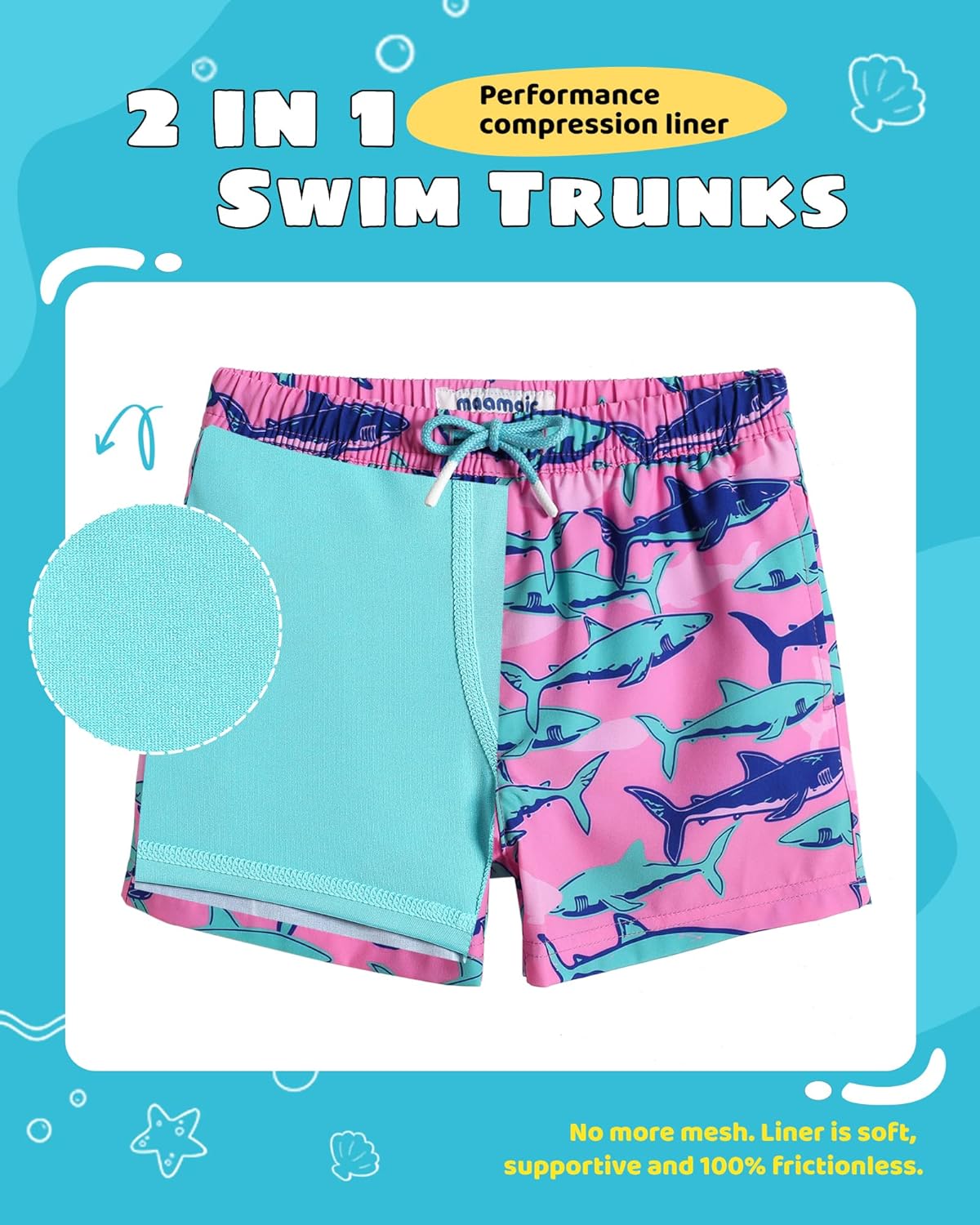 Thumbnail 1 de maamgic Boys Swim Trunks with Compression Liner (Toddler) Stretch Swim Shorts