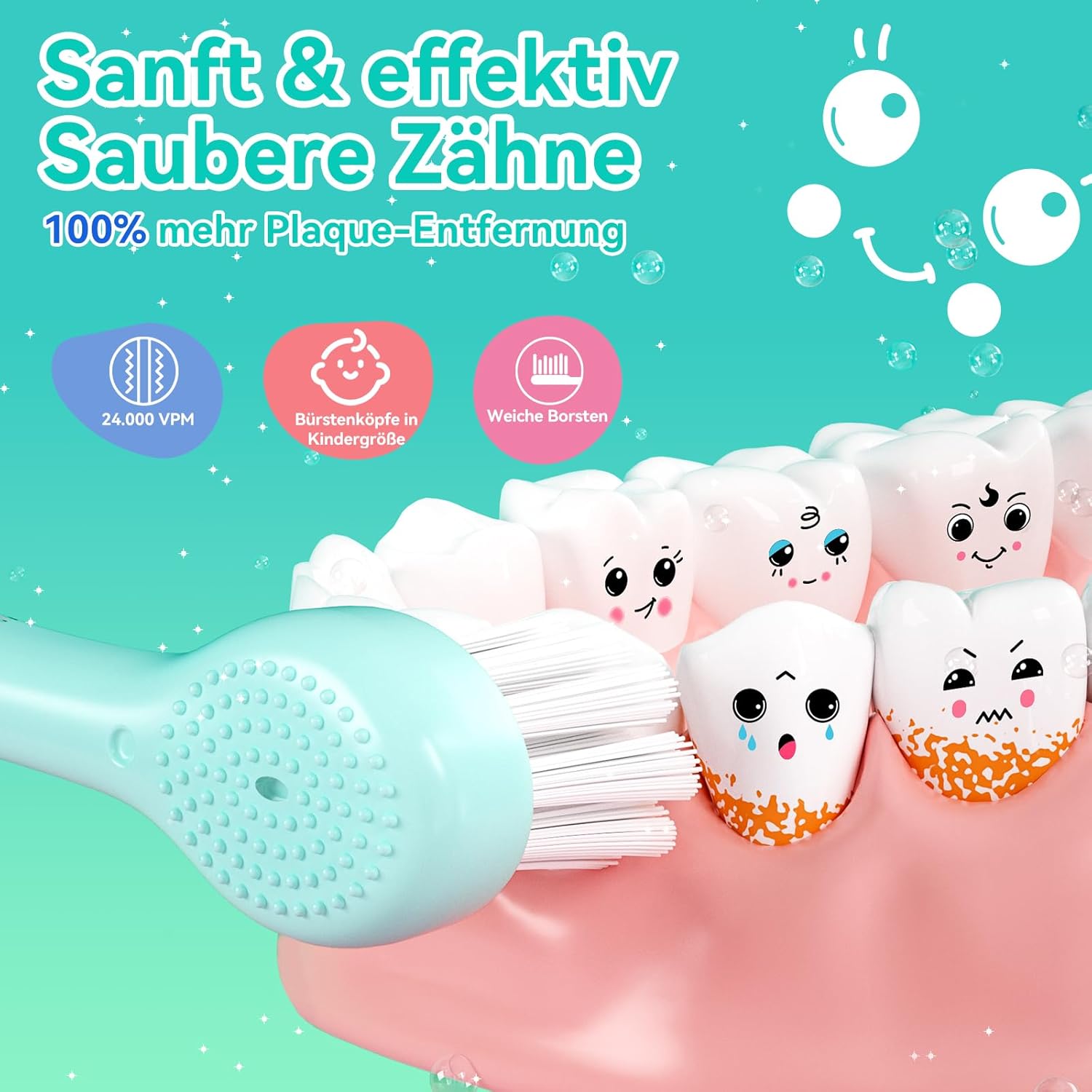 Thumbnail 2 de Seago Elektrische Zahnbürste für Kinder 0–6 Jahre SG2139 (Dunkelblau) mit LED, Smart Timer und 8 Ersatzbürsten