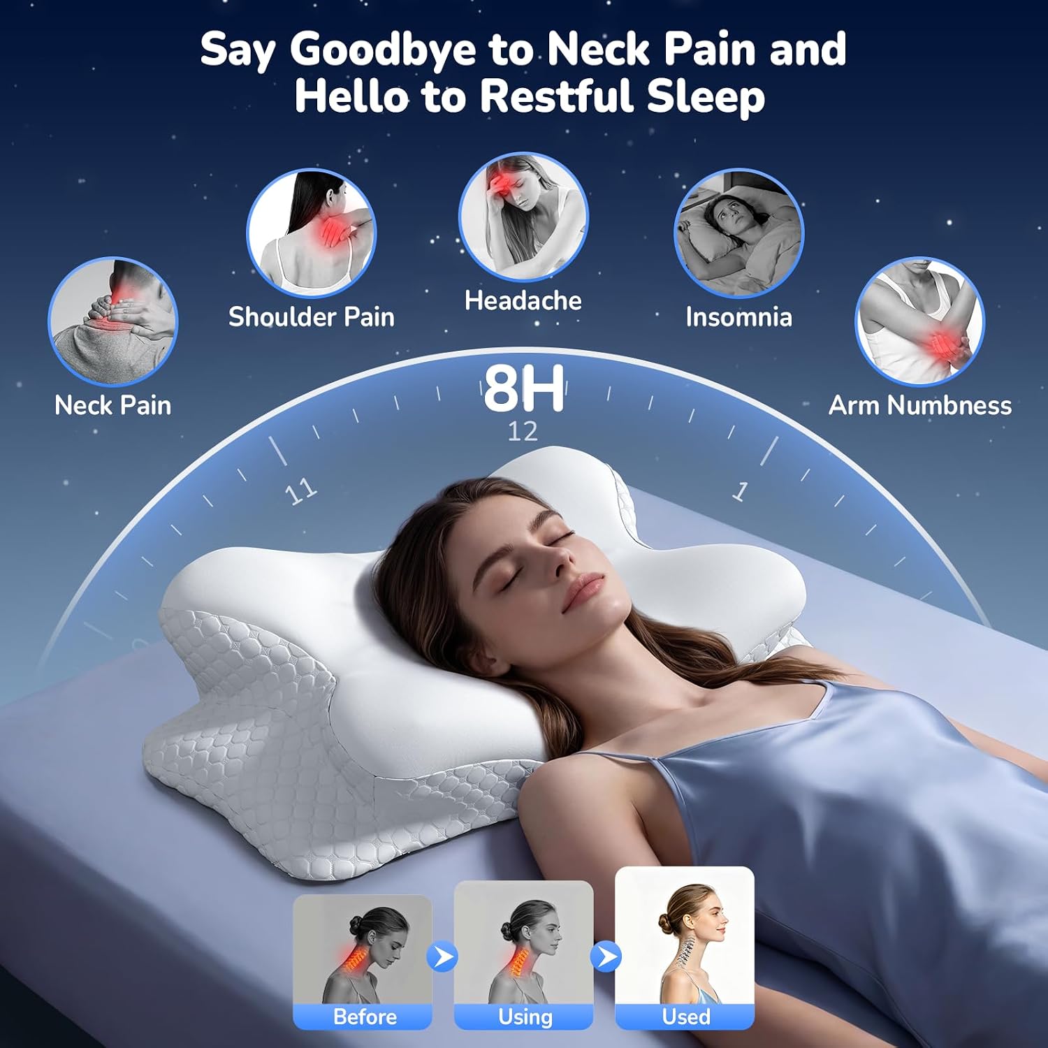 Thumbnail 2 de Hexus P1103 Ergonomic Memory Foam Neck Pillow with Cooling Cover