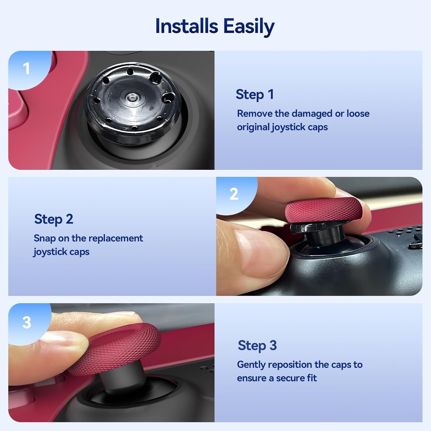Detalle de NEWDERY Daumengriff-Joystick-Kappen für PS5/PS4-Controller (rutschfest, laserstrukturiert) – 10 Stück, Rosarot