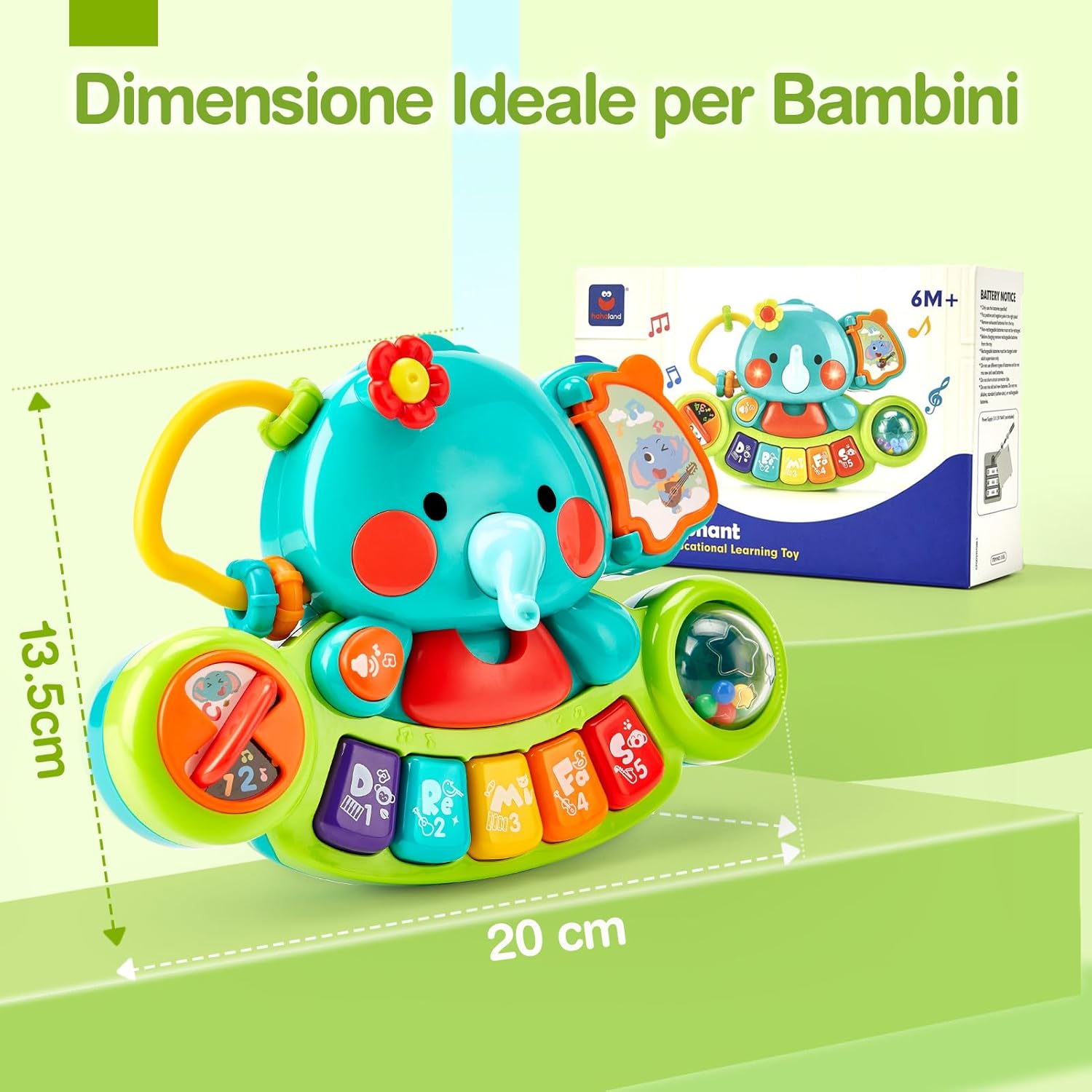 Detalle de hahaland Giochi Musicali Bambini 6 Mesi – Pianoforte-Elefante con Musica e Luci, Tastiera Educativa per Neonato 6–12 Mesi