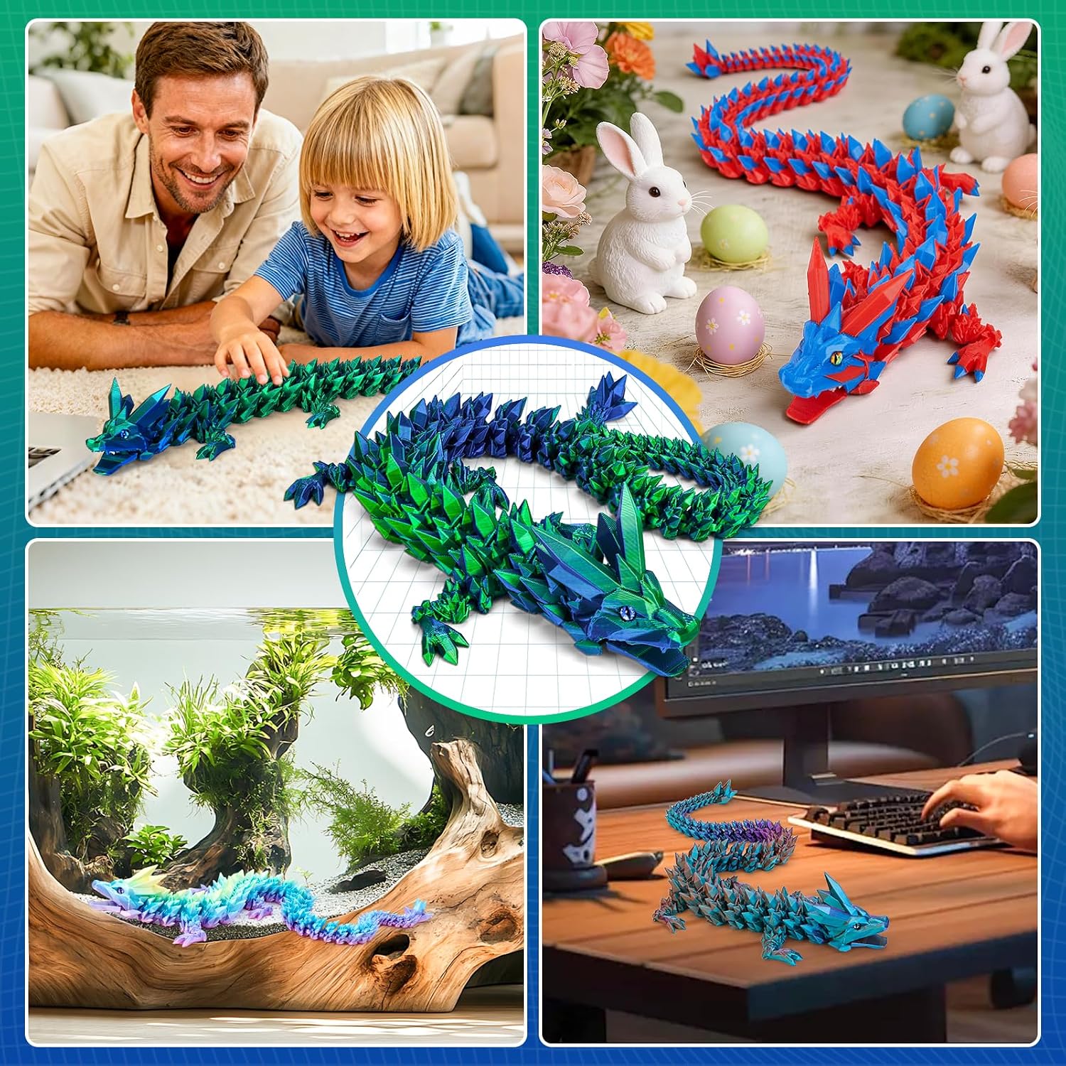 Thumbnail 3 de 3D Printed Dragon Toys 24 inch Crystal Wyrm