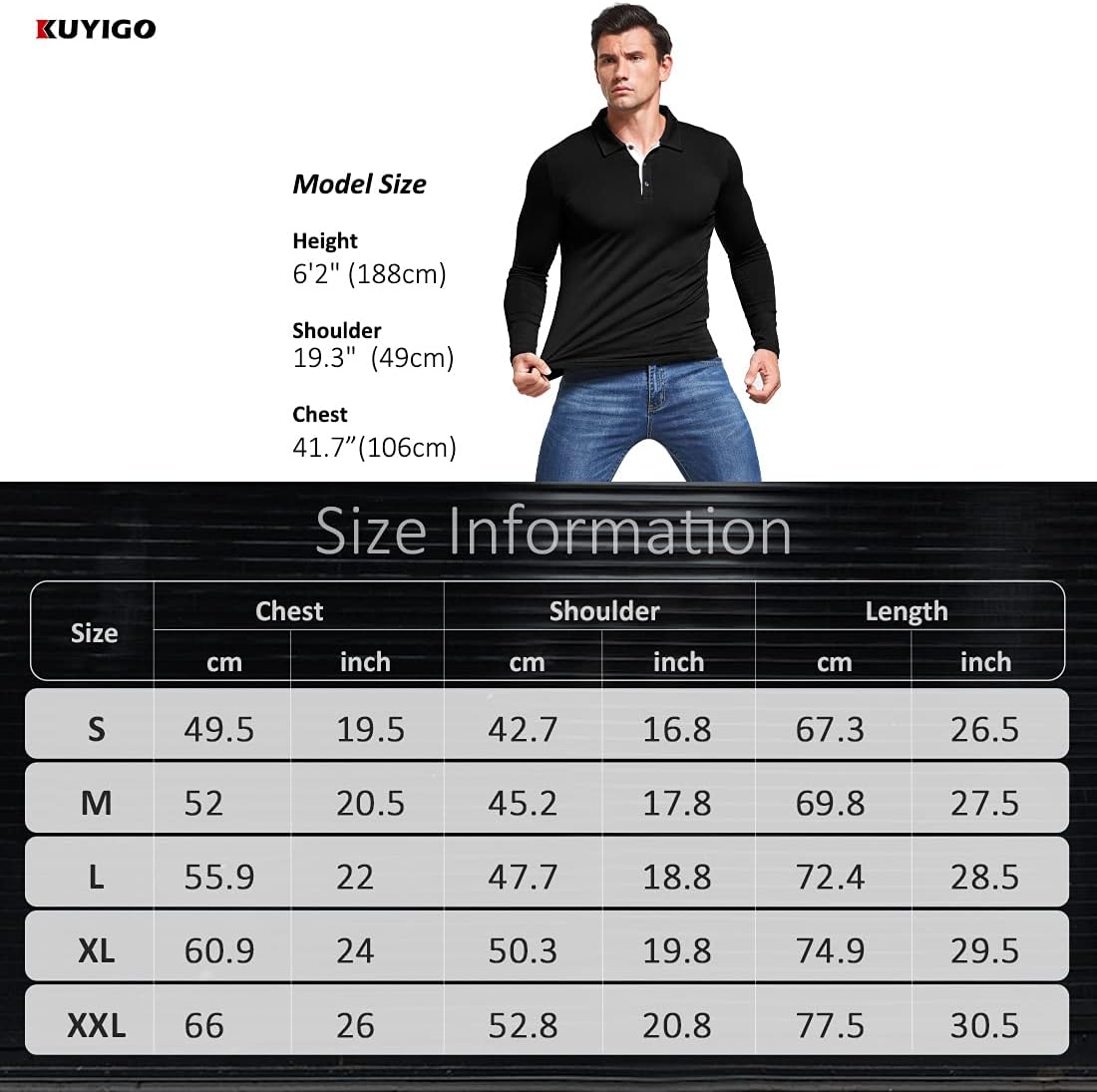 Detalle de KUYIGO Polo Homme à Manches Longues ou Courtes – T-shirt basique sport polyvalent