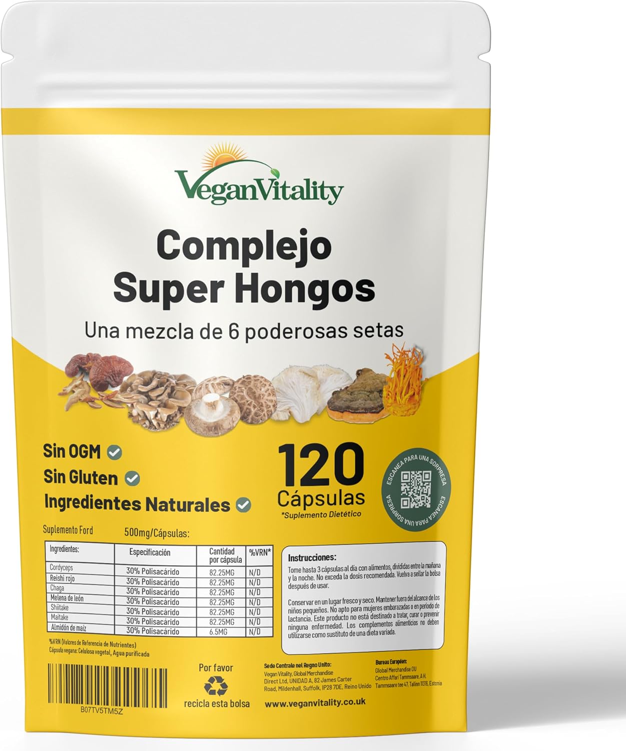 Detalle de Suplemento 6 Hongos 500mg 120 cápsulas