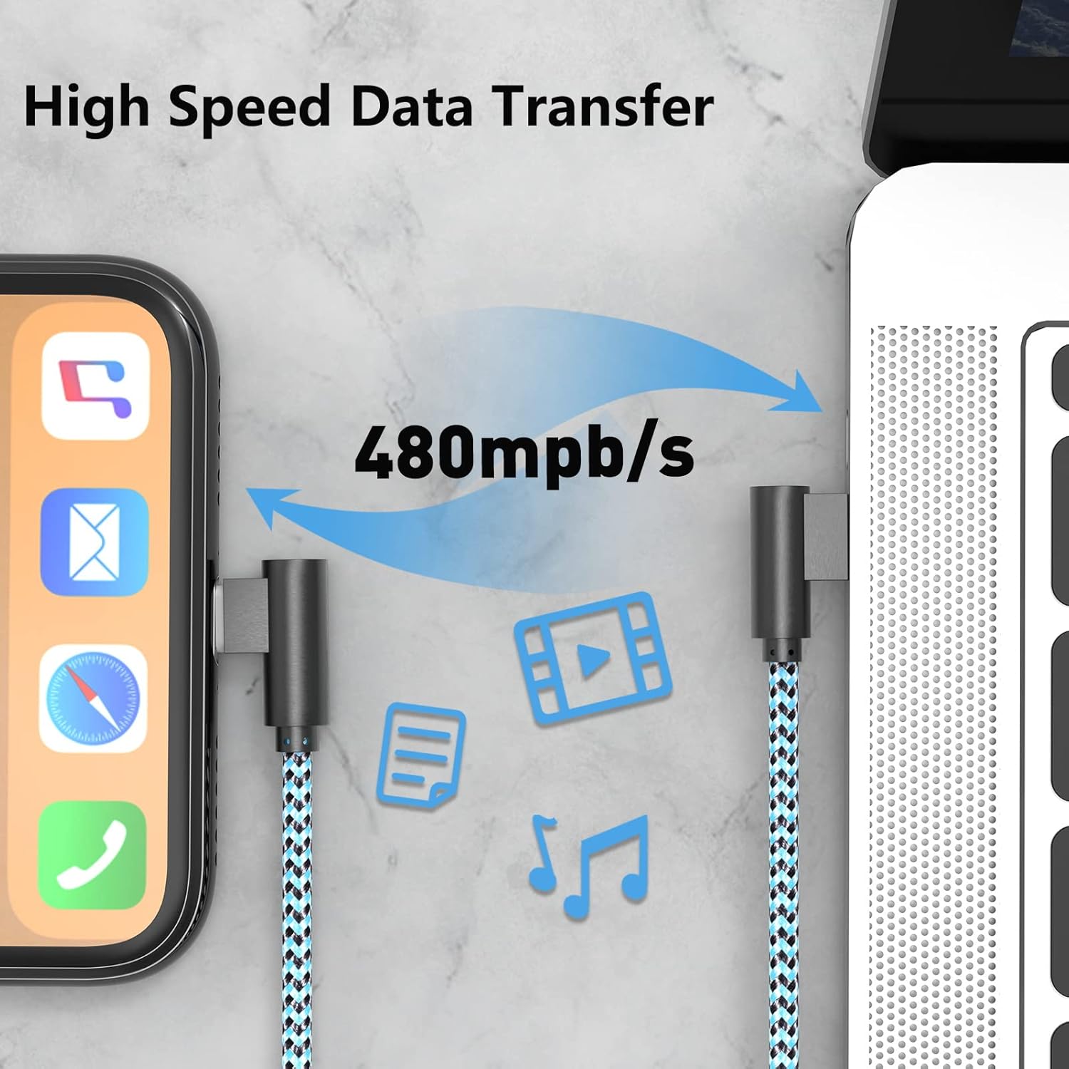 Thumbnail 4 de iPhone Lightning Charger Cable 10ft (3-Pack) — 90-Degree Elbow Fast Charging, Nylon Braided