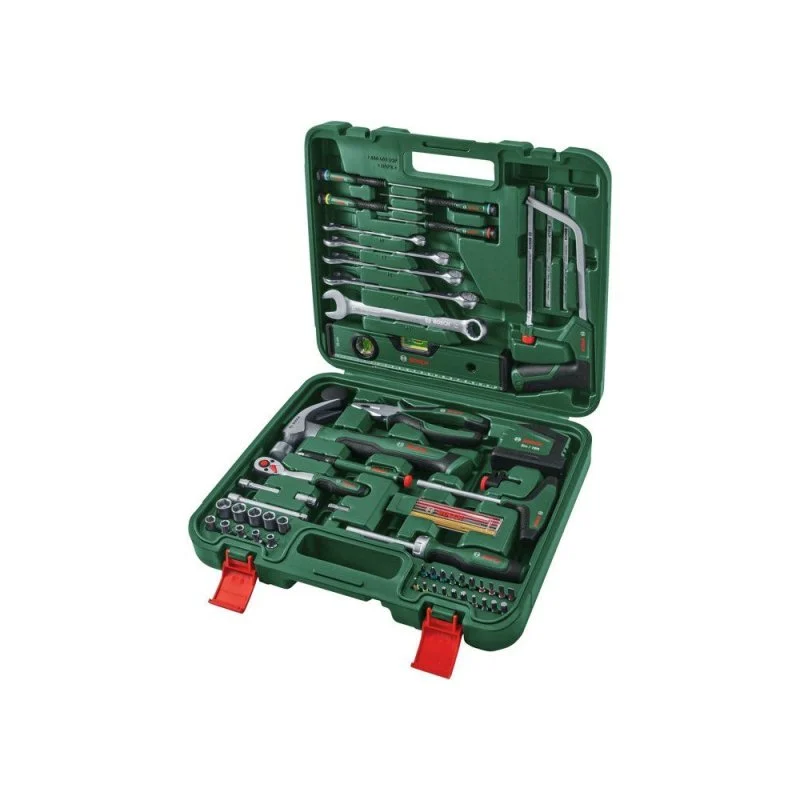 Detalle de Bosch 63 piezas Universal Hand Tool Set con maleta rígida: kit práctico para bricolaje y reparación en casa