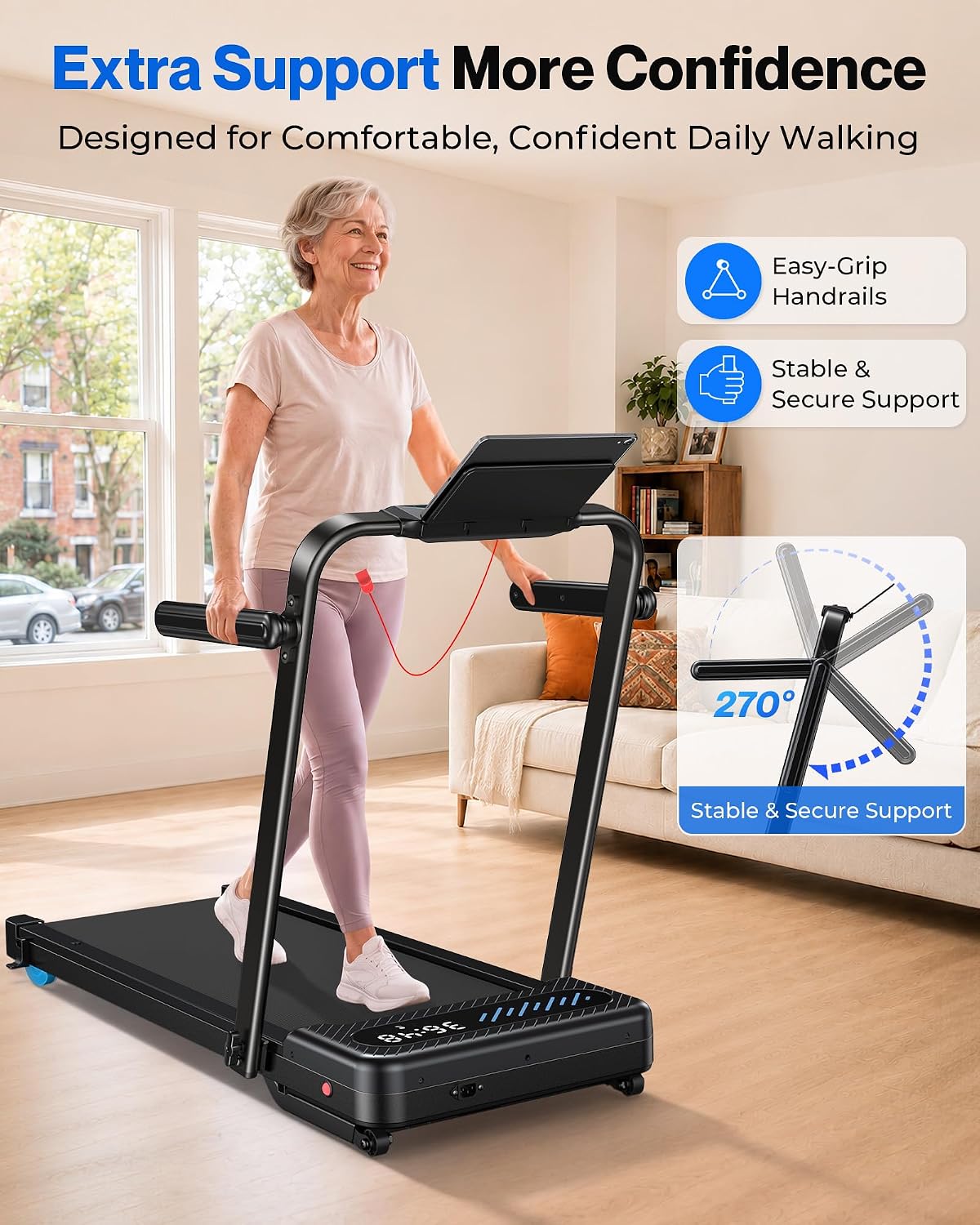 Detalle de WELLFIT TM037PRO Walking Pad with 12% Auto Incline, Handlebar and 3.5HP Motor