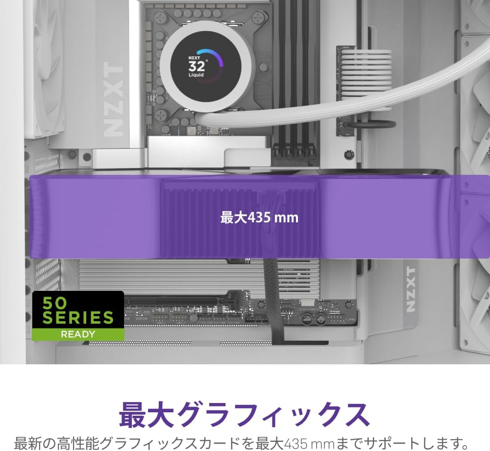 Detalle de NZXT H9 Flow (2025) CM-H92FW-01 ミドルタワーPCケース、白、ファン4基・420mmラジエーター対応