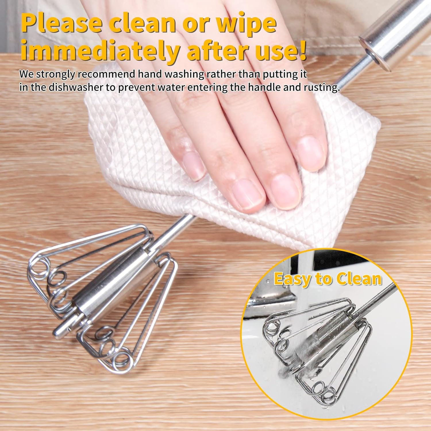 Detalle de Newness Schneebesen, 2 Stück – Edelstahl Hand Push Schneebesen für Zuhause