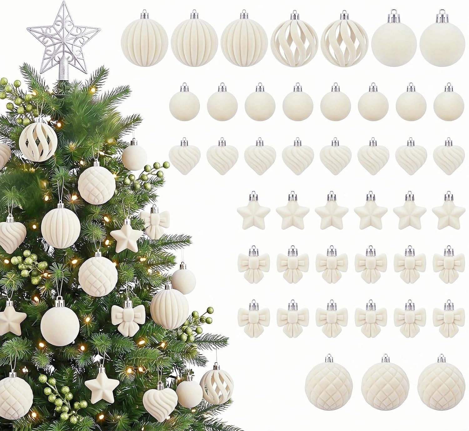 Detalle de Ruilpptup SDQ-001-MB kerstversiering van fluweel, 44 stuks in verschillende vormen