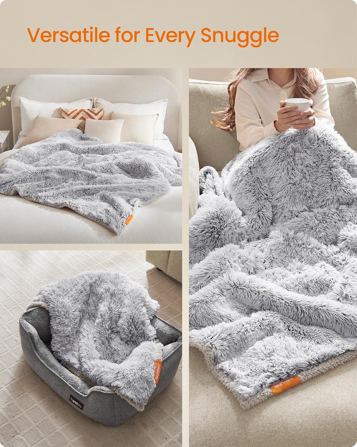 Thumbnail 3 de Feandrea Waterproof Dog Blanket (229 x 203 cm) Sherpa Fleece Reversible XXL/XXXL Grey Ombré