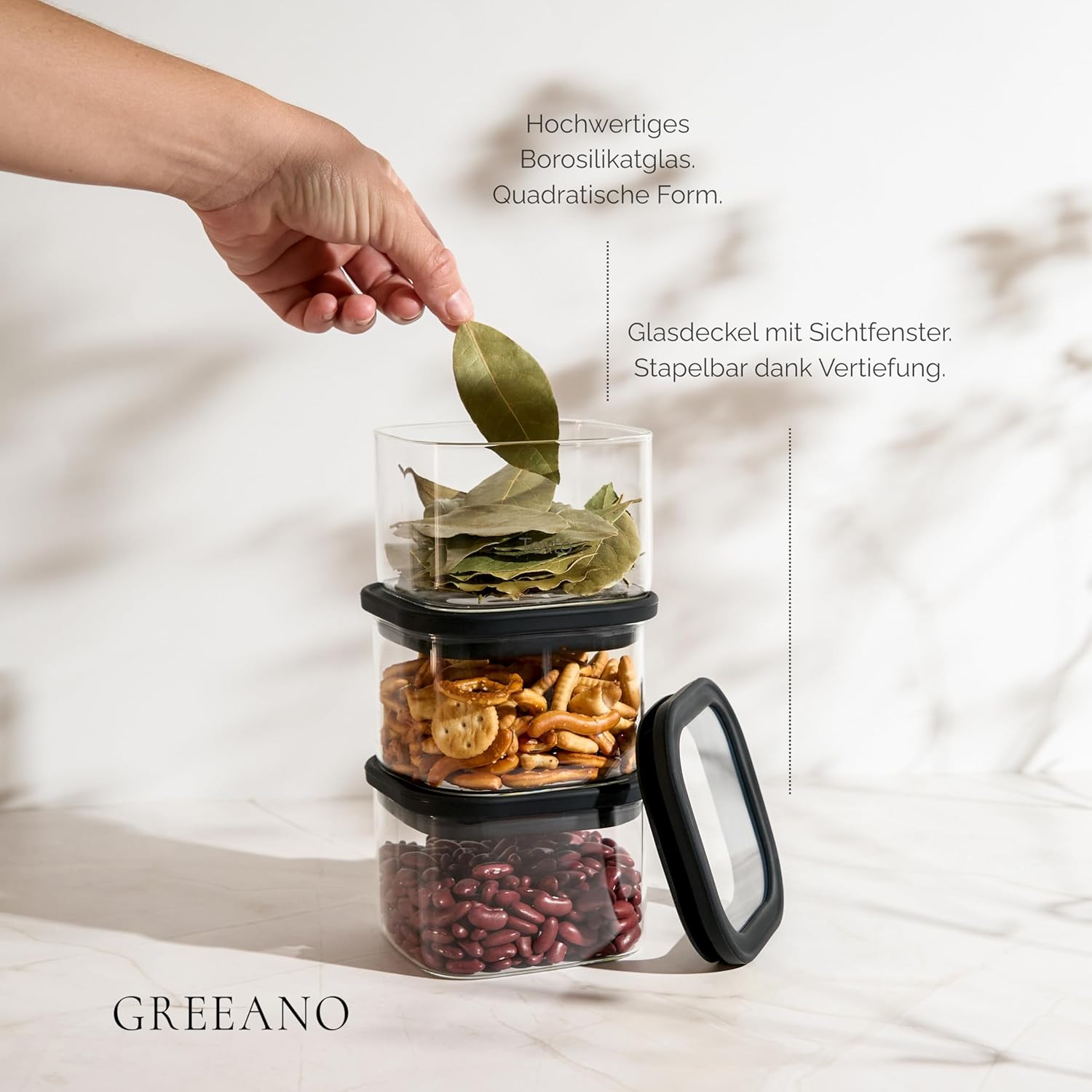 Detalle de Greeano Vorratsgläser eckig 600ml 4er Set