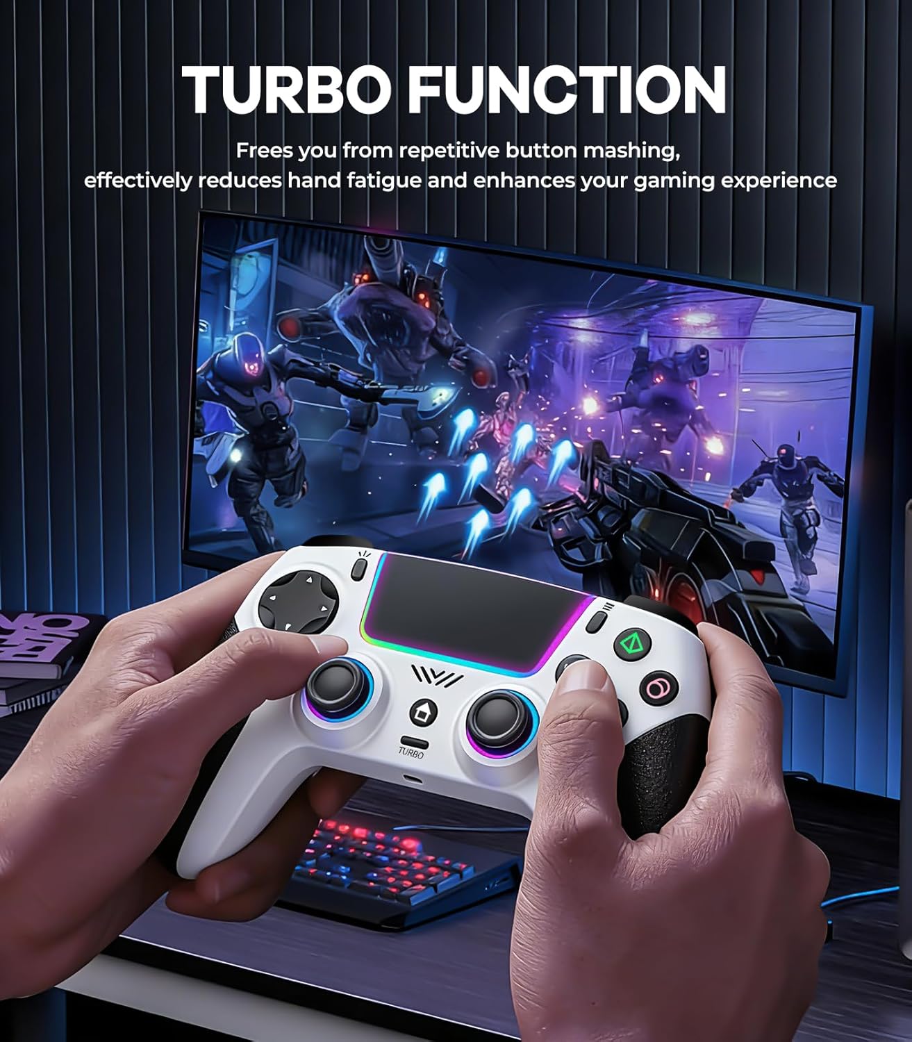 Thumbnail 5 de SZPACMATE Wireless Pro Controller für PS4/PS3/Switch/PC & mehr – mit Hall-Effect Joystick, 8 RGB und Turbo