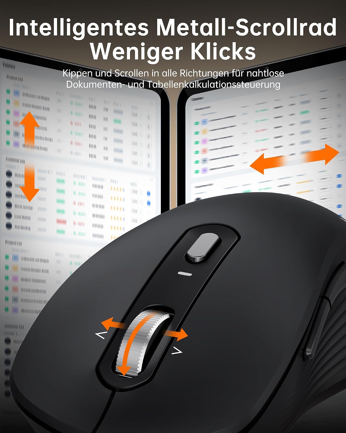 Detalle 2 de TECKNET Bluetooth Maus – Kabellos, 4-Wege-Scrollrad, 4800 DPI, BT/2,4G, Ergonomisch, Schwarz