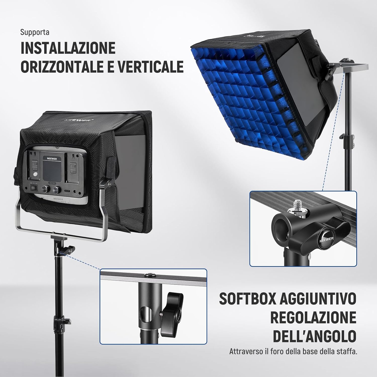 Detalle de NEEWER Diffusore softbox aggiornato NS4S per pannelli LED 660 (NL660 / RGB660 PRO / RGB660 PRO II) con cappuccio oscurante