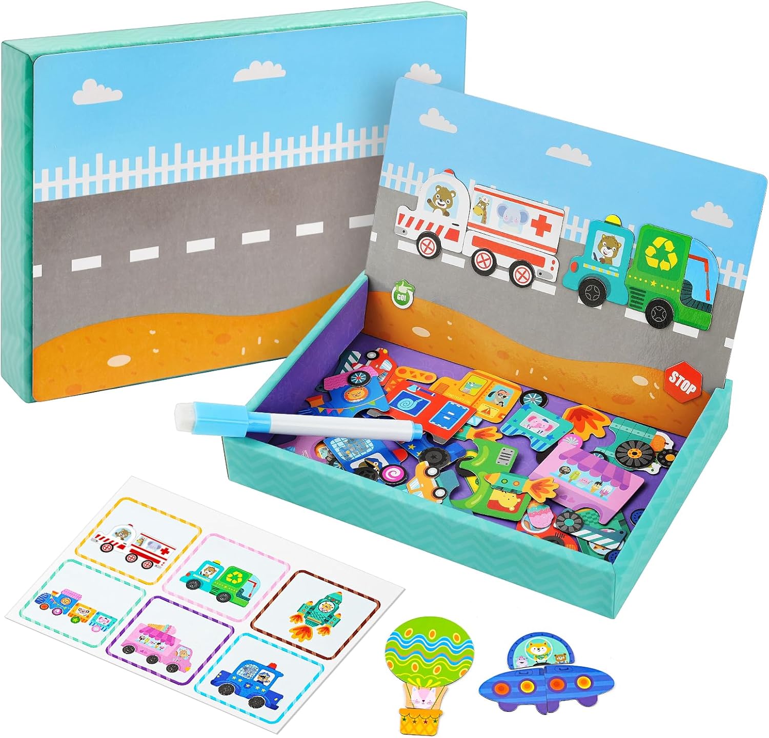 Detalle de Aolso Puzzles Magnétique – Jouet puzzle magnétique 2-en-1 pour enfants 3–5 ans (Transport)
