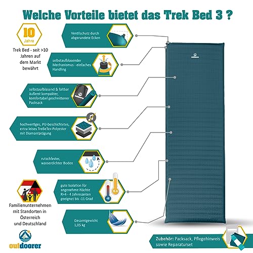 Detalle 2 de outdoorer Trek Bed 3 Selbstaufblasbare Isomatte Grün – leichter Komfort für Trekking und Camping