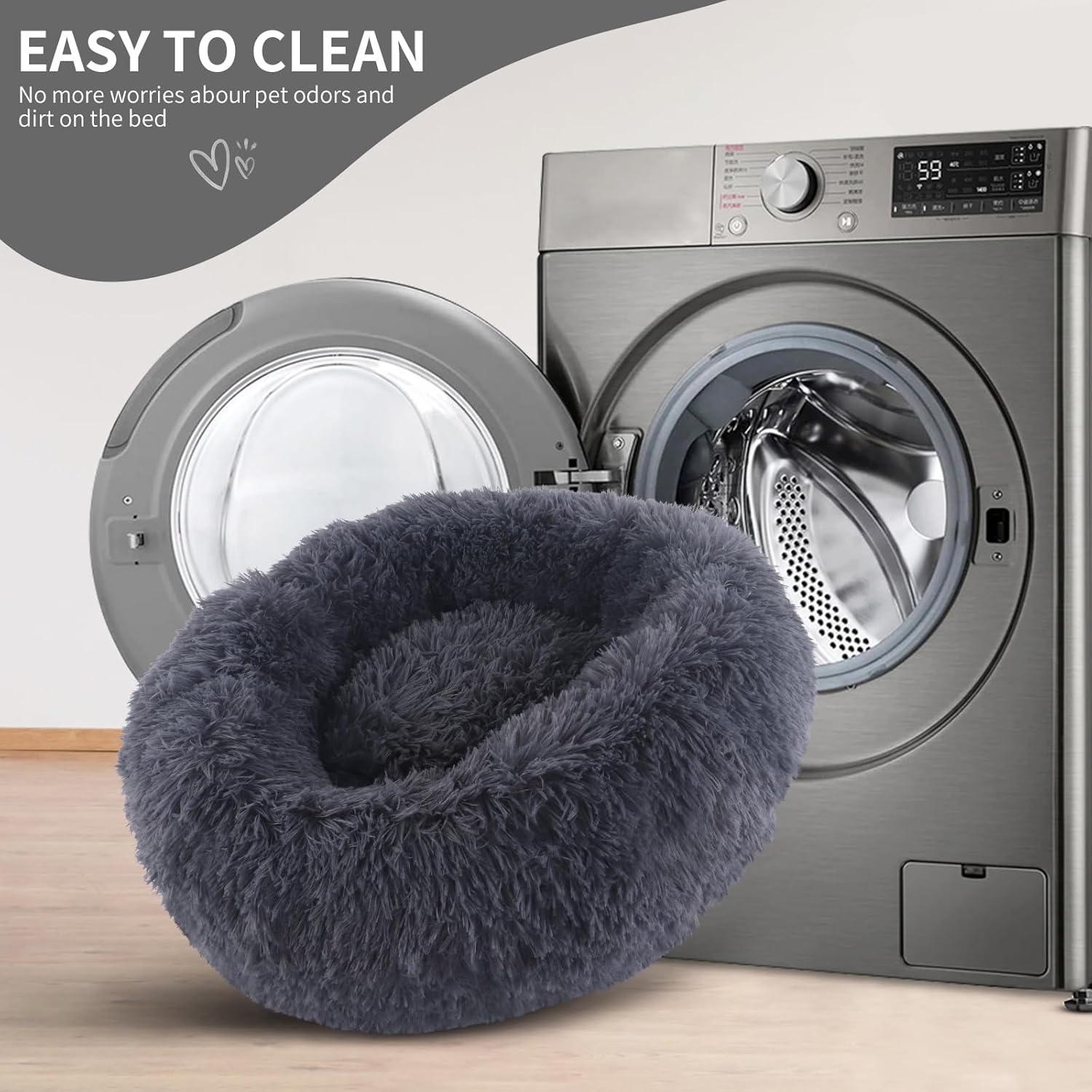Thumbnail 6 de BVAGSS Anxiety Dog Bed, Round Plush Donut Bed – 50 cm (Dark Grey)