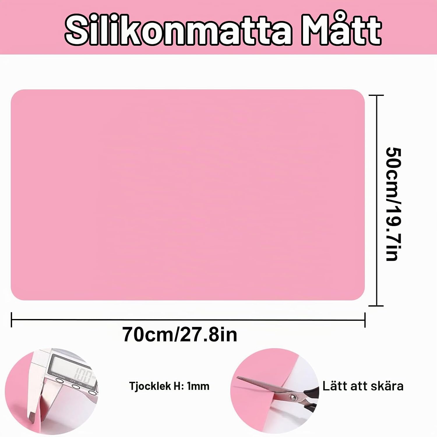 Detalle de OELZWVN Rosa silikonmatta 70 x 50 cm för bakning och pyssel