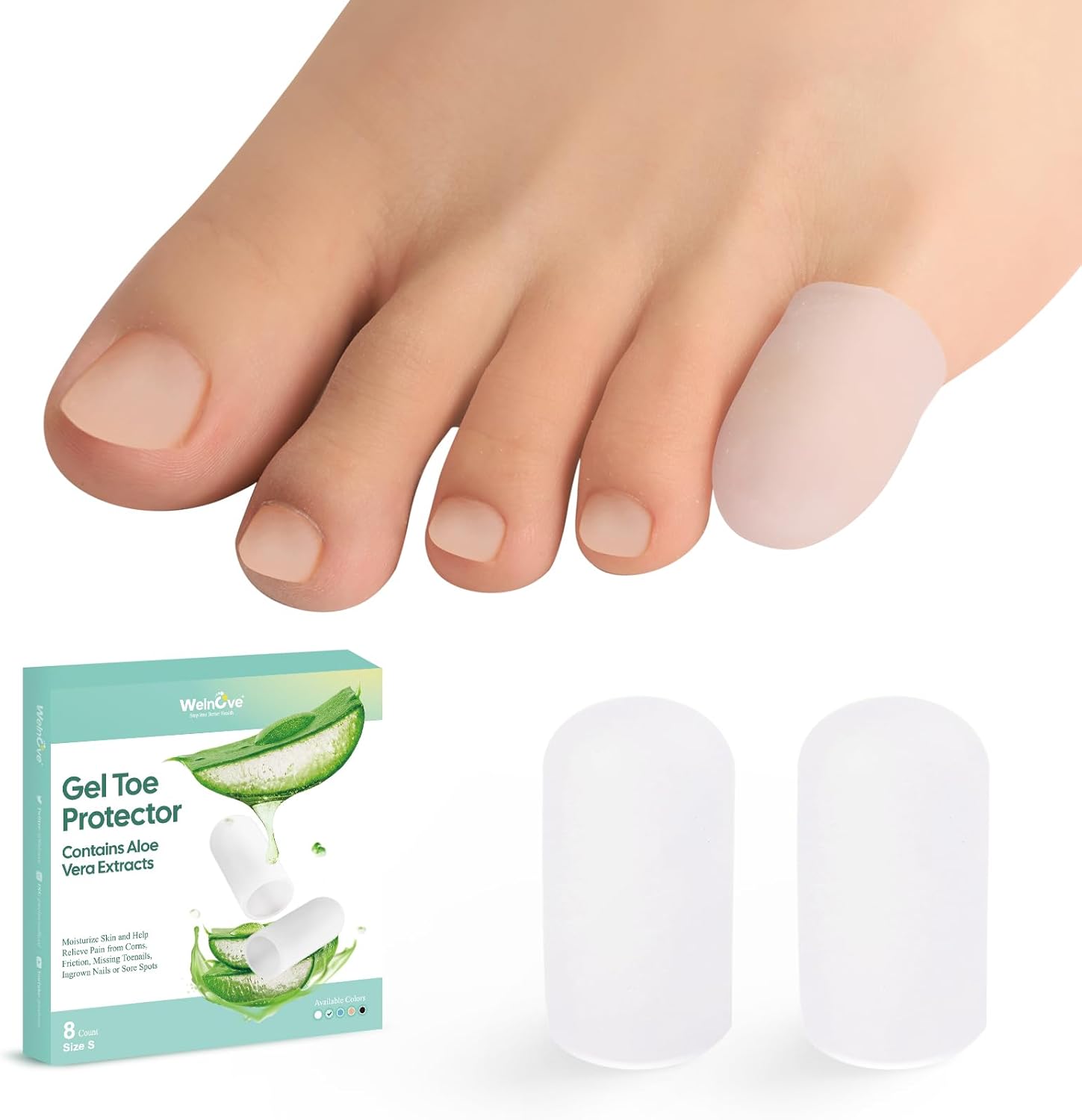 Detalle de Welnove Gel Toe Cap and Protector (Clear) – silicone toe covers for pinky toes