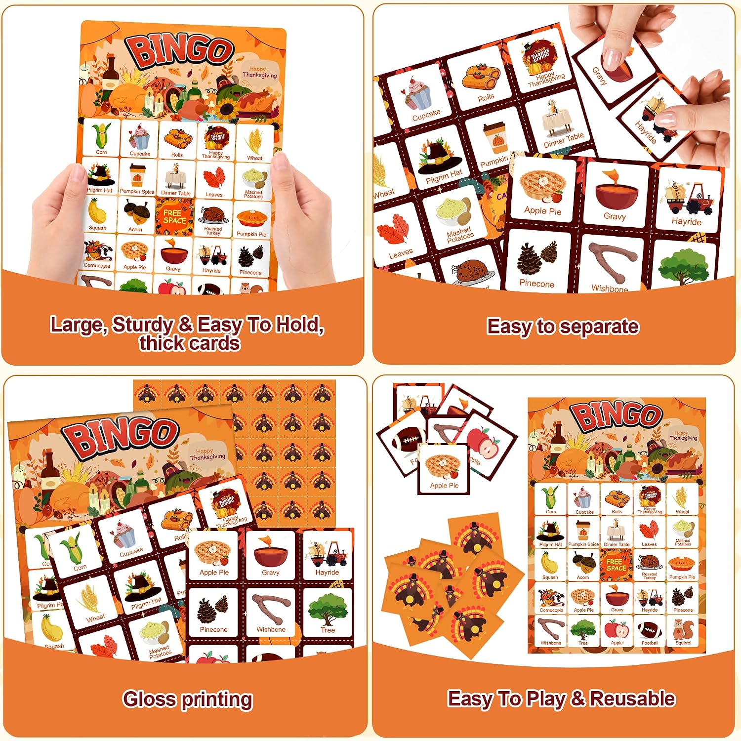 Detalle 1 de MDDRUIQI Thanksgiving Bingo Game for Kids, 24-Player Set with Turkey Markers