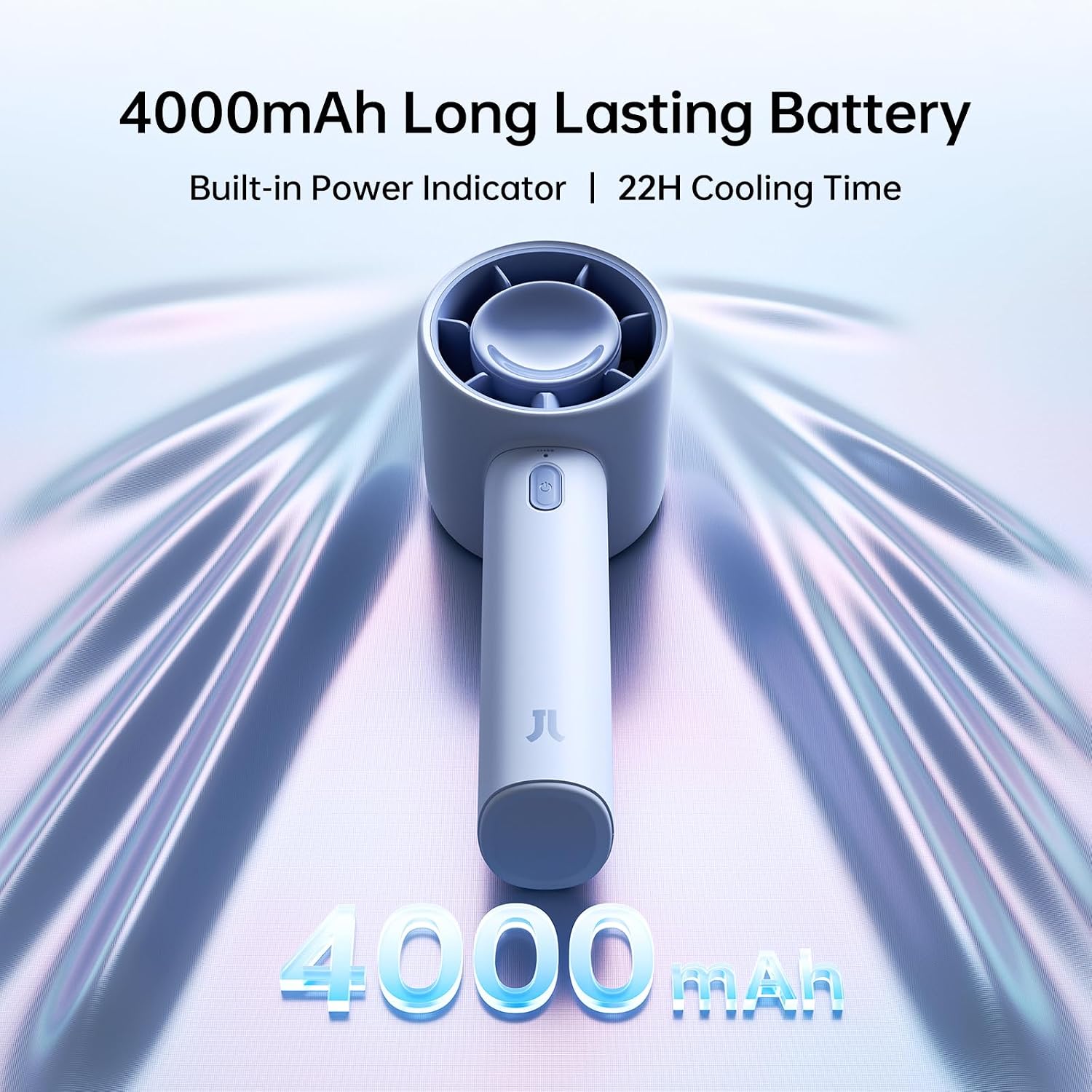 Detalle de JISULIFE Portable Handheld Turbo Fan (5000mAh) – 5 Speeds, LED Display, 28H Runtime