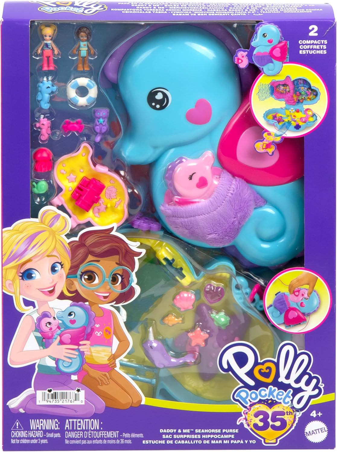 Thumbnail 5 de Polly Pocket Dolls & Playset with Pets & 13 Accessories – 2-in-1 Seahorse Wearable Purse