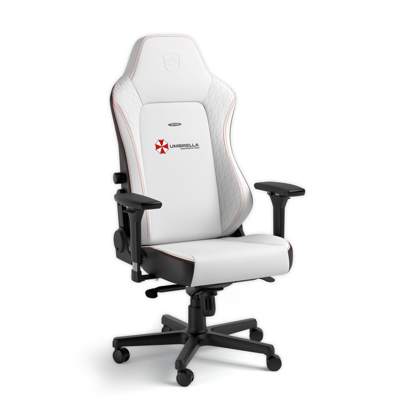 Detalle de Noblechairs HERO Resident Evil Umbrella Edition: Silla gaming de cuero sintético blanco y negro