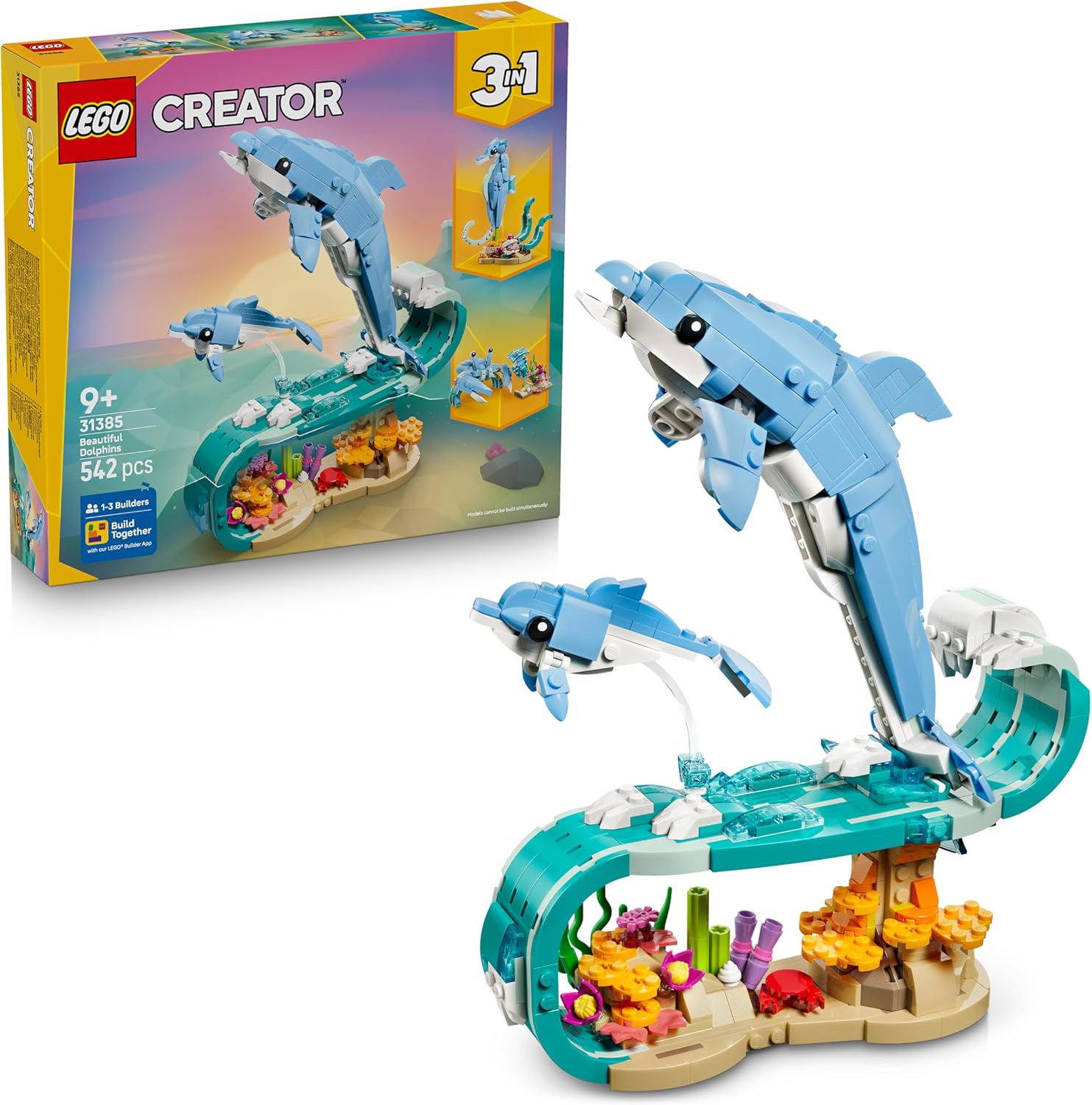 Detalle de LEGO Creator 3 in 1 Animali Marini: Delfini Meravigliosi (31385) – 3 modelli in 1