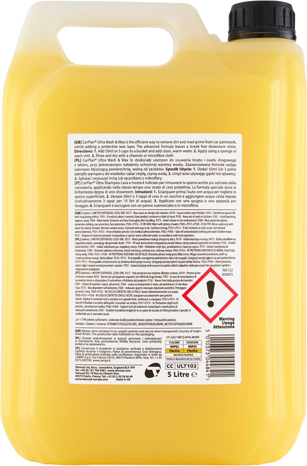 Thumbnail 1 de CarPlan Ultra Wash and Wax 5L – Shampooing voiture pH neutre avec cire, nettoyage sans traces