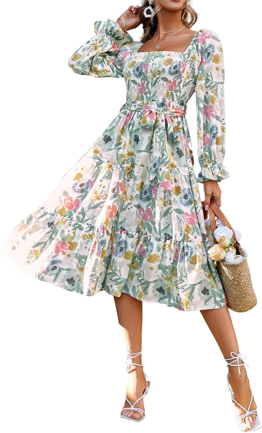 Thumbnail 6 de Glamaker Smocked Square Neck Maxi Dress