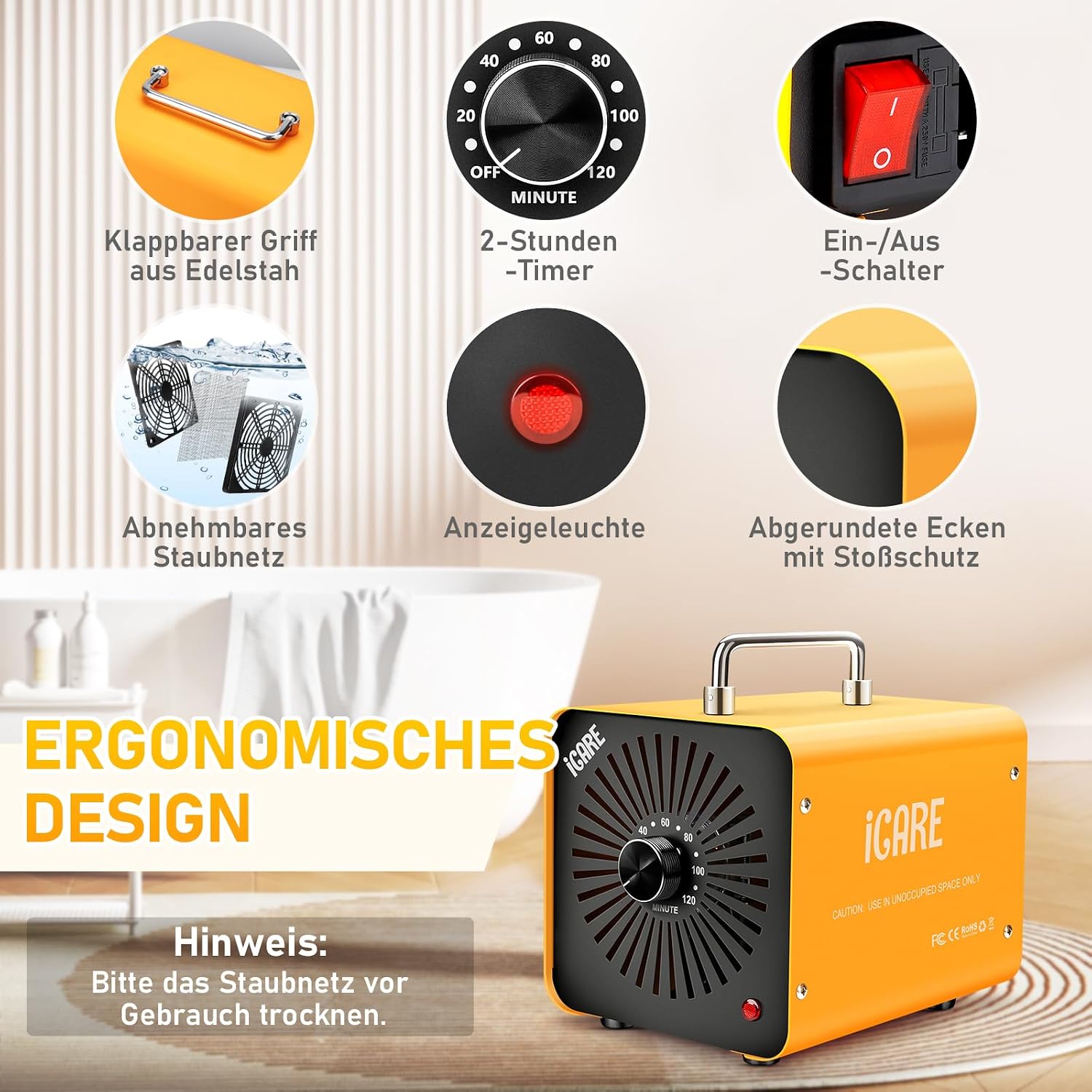 Detalle 2 de ICARE Ozongenerator 60000 mg/h Ozon Luftreiniger