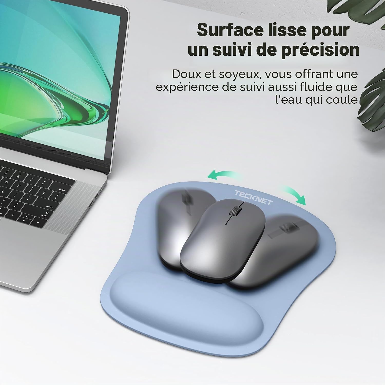 Detalle de TECKNET Tapis de Souris et Repose-Poignet Clavier – Tapis ergonomique en mousse à mémoire, antidérapant et pliable
