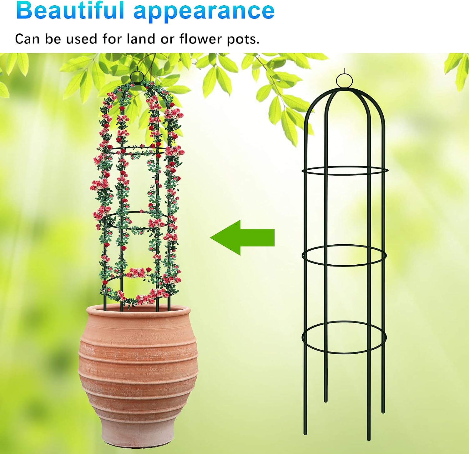 Thumbnail 4 de YAOBLUESEA Kletterpflanzen metalen obelisk voor klimplanten, 188 cm, groen