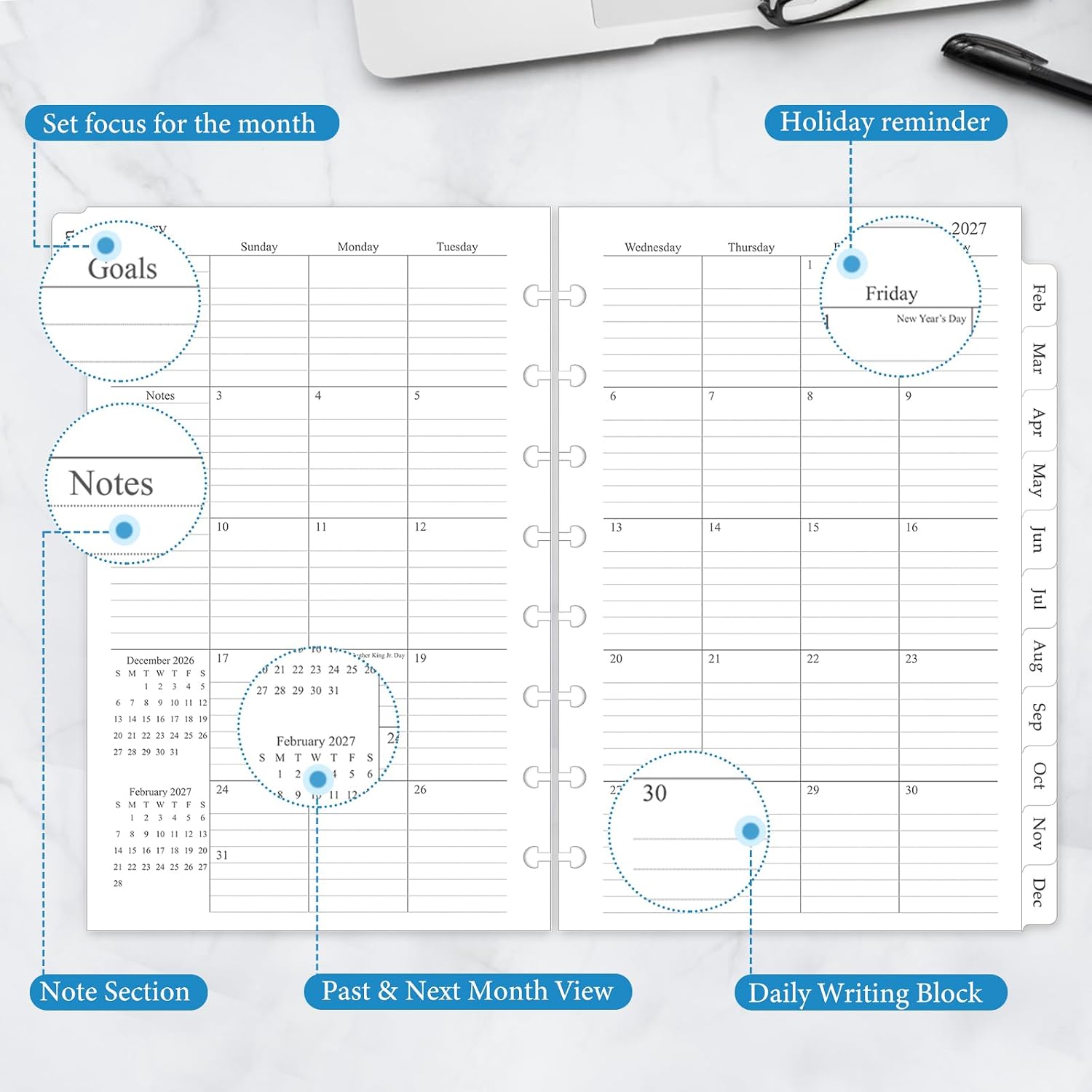 Detalle de Monthly Planner Refill, 5.5 x 8.5 Inches