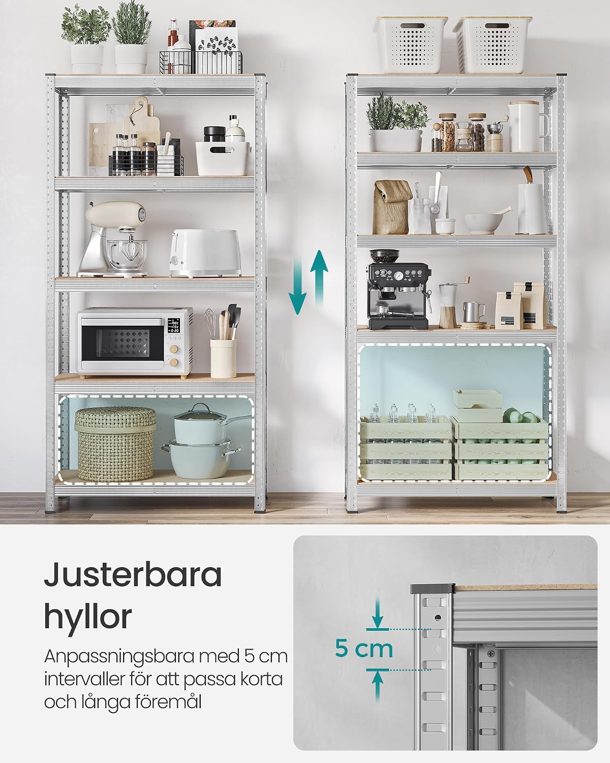 Detalle 1 de SONGMICS COZORY GLR040E02 förvaringshylla med 5 justerbara hyllplan, 875 kg