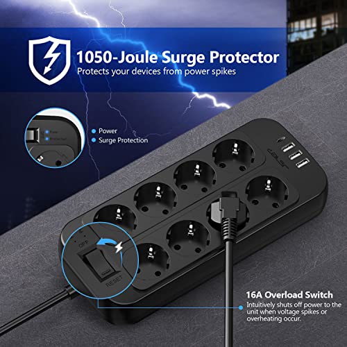 Thumbnail 3 de JSVER Regleta USB con Protección Sobretensión ⚡ 8 tomas y 4 USB