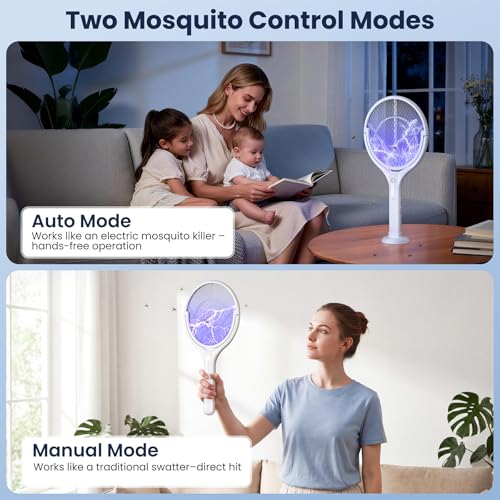 Thumbnail 5 de BKXCHA Raqueta Mosquitos Eléctrica con Pértiga Telescópica y Cabezal Giratorio (4000V, 1800mAh) – 2 en 1, Luz LED y Mata Moscas