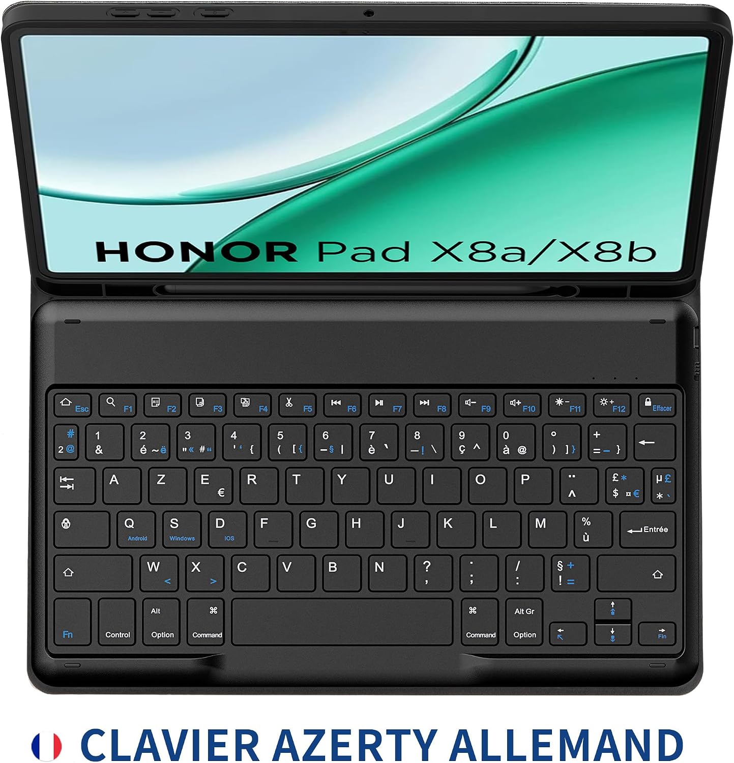 Detalle de EasyAcc étui clavier français Bluetooth pour iPad 10,2" (9e/8e et 7e génération) avec film de protection et clavier amovible, bleu océan
